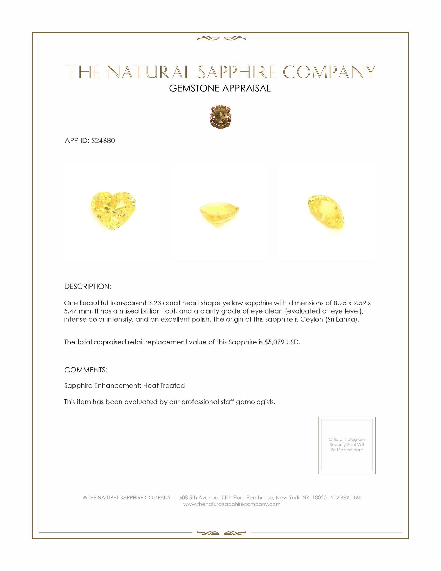 3.23 Ct. Yellow Sapphire from Ceylon (Sri Lanka)