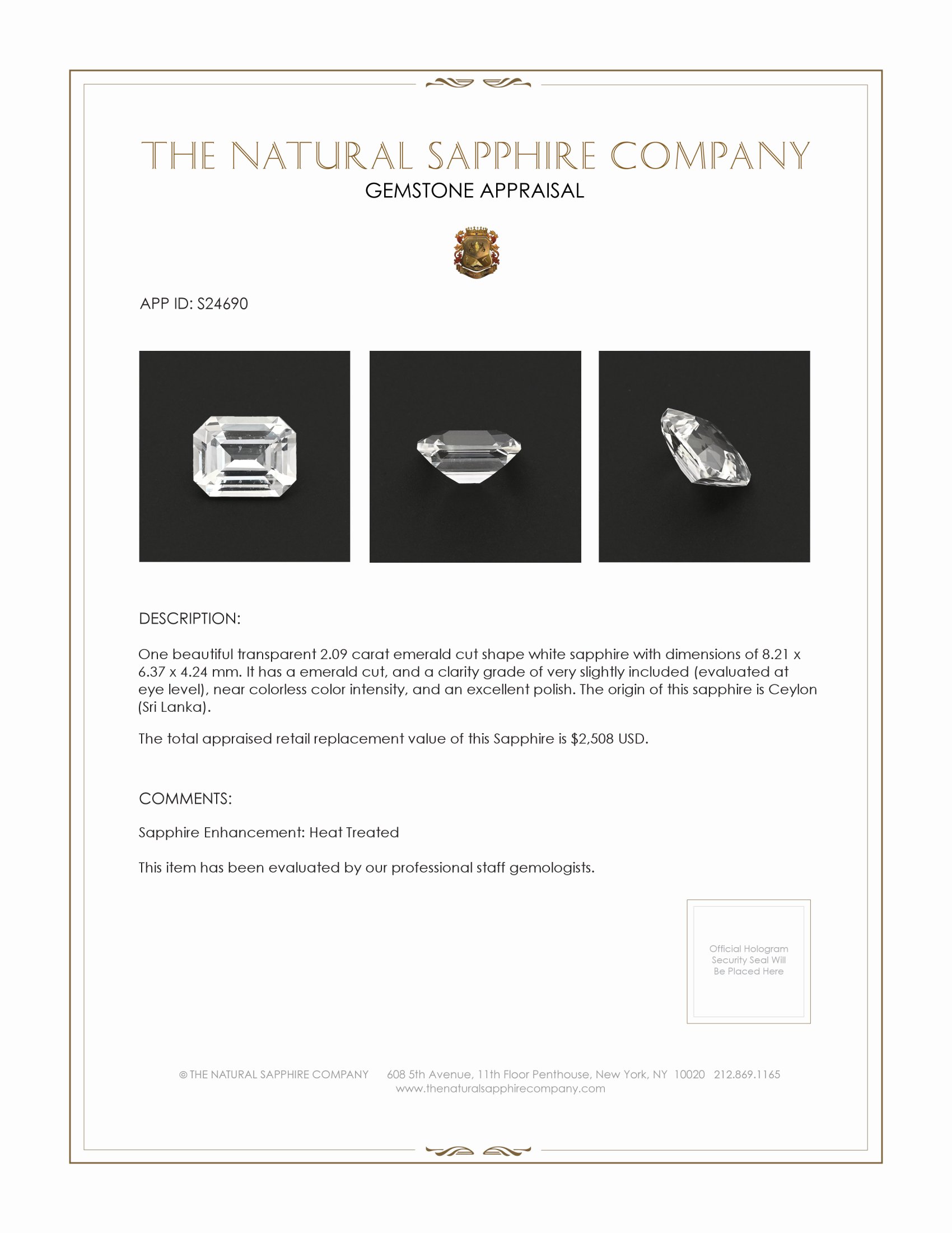 2.09 Ct. White Sapphire from Ceylon (Sri Lanka)