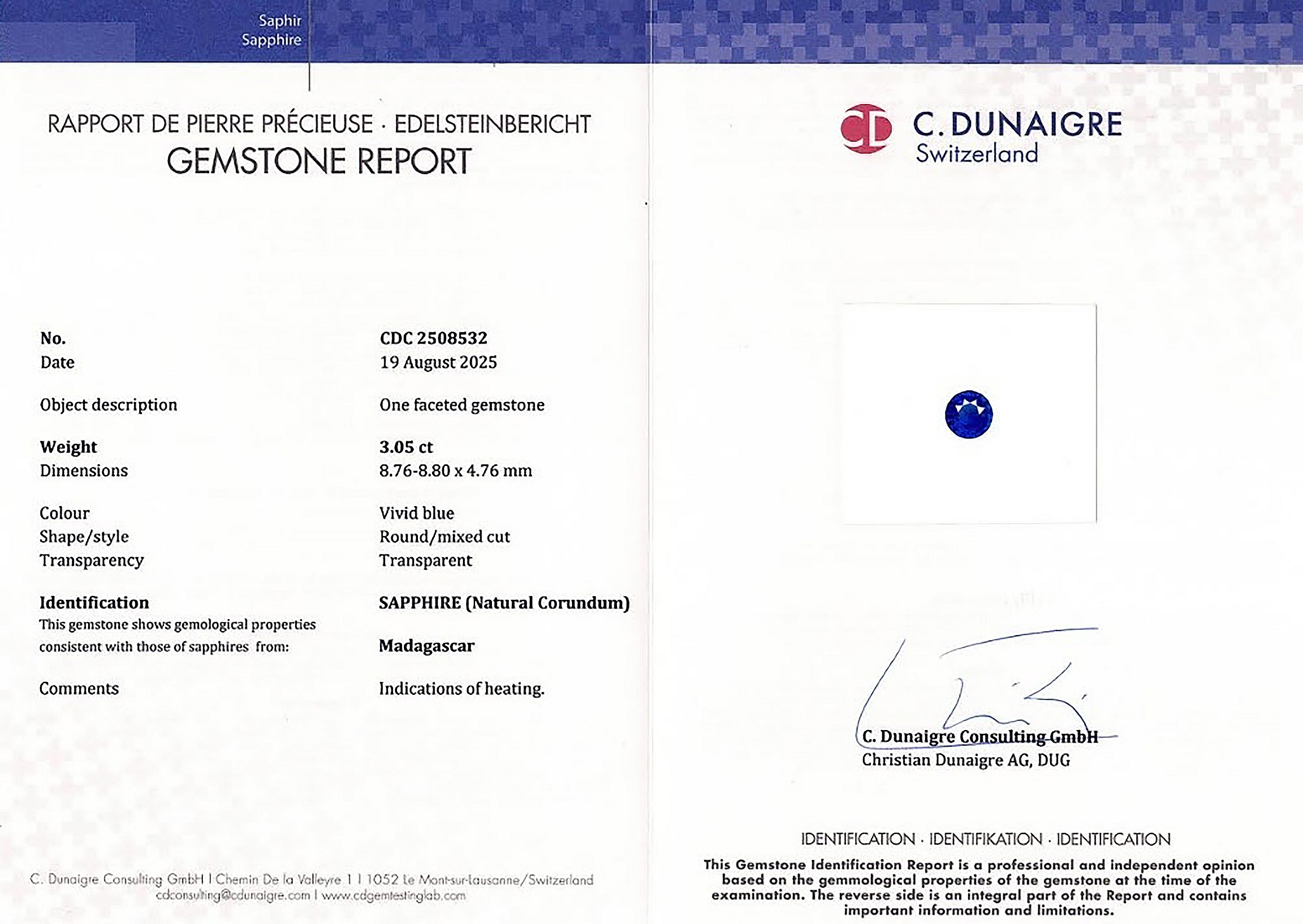 3.05 Ct. Blue Sapphire from Madagascar