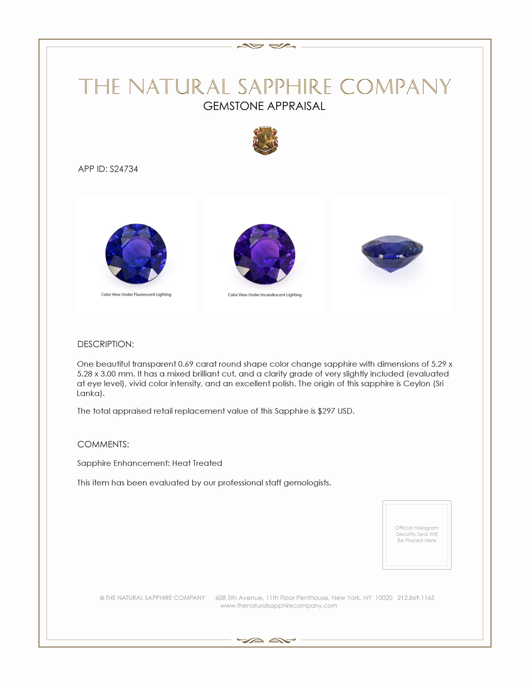 0.69 Ct. Color Change Sapphire from Ceylon (Sri Lanka)