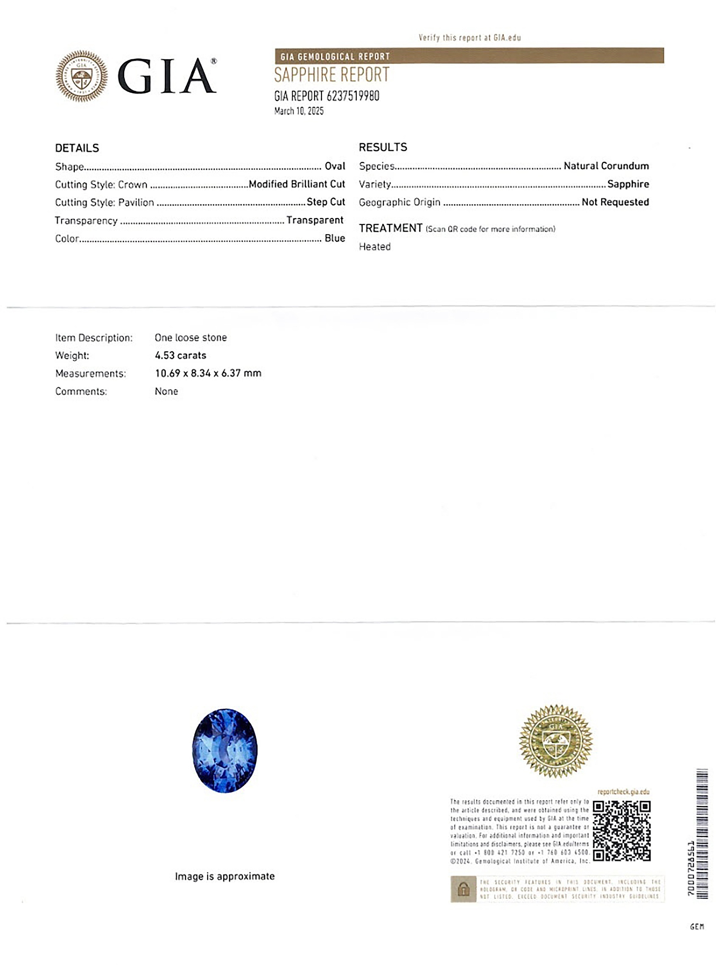 4.53 Ct. Blue Sapphire from Ceylon (Sri Lanka)