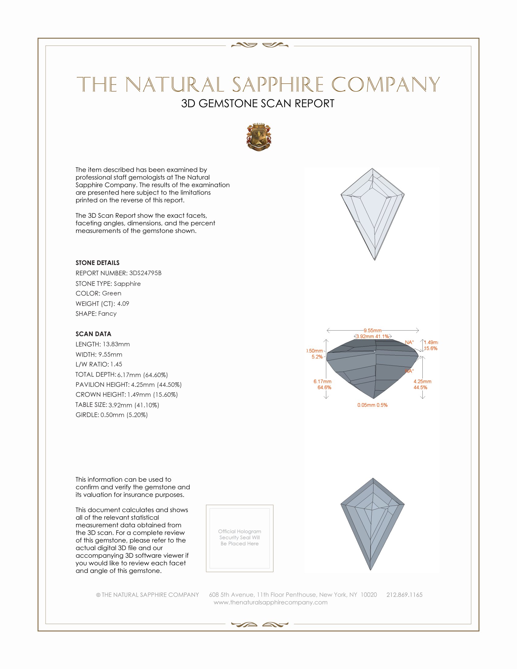 4.09 Ct. Brownish Green Sapphire from Ceylon (Sri Lanka)