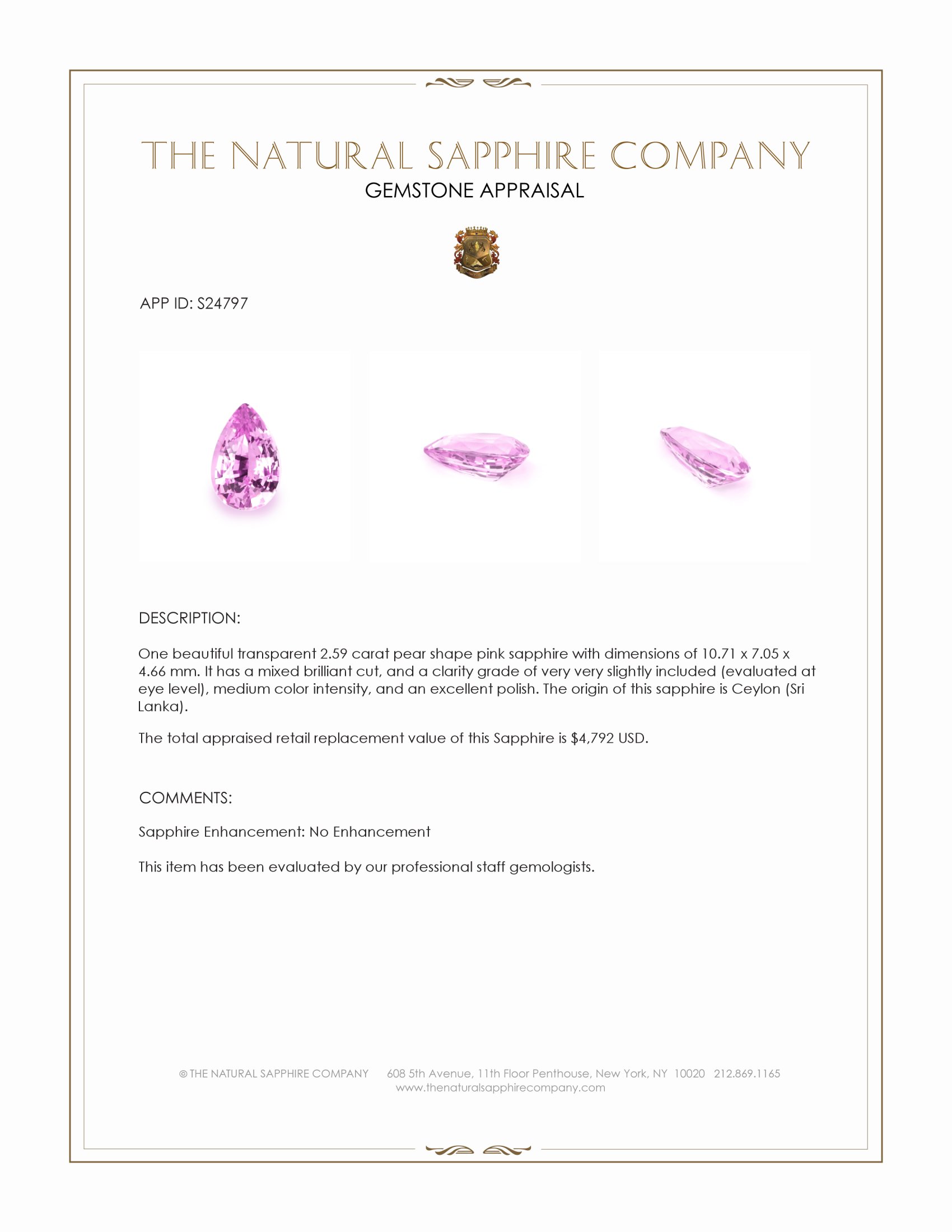 2.59 Ct. Pink Sapphire from Ceylon (Sri Lanka)