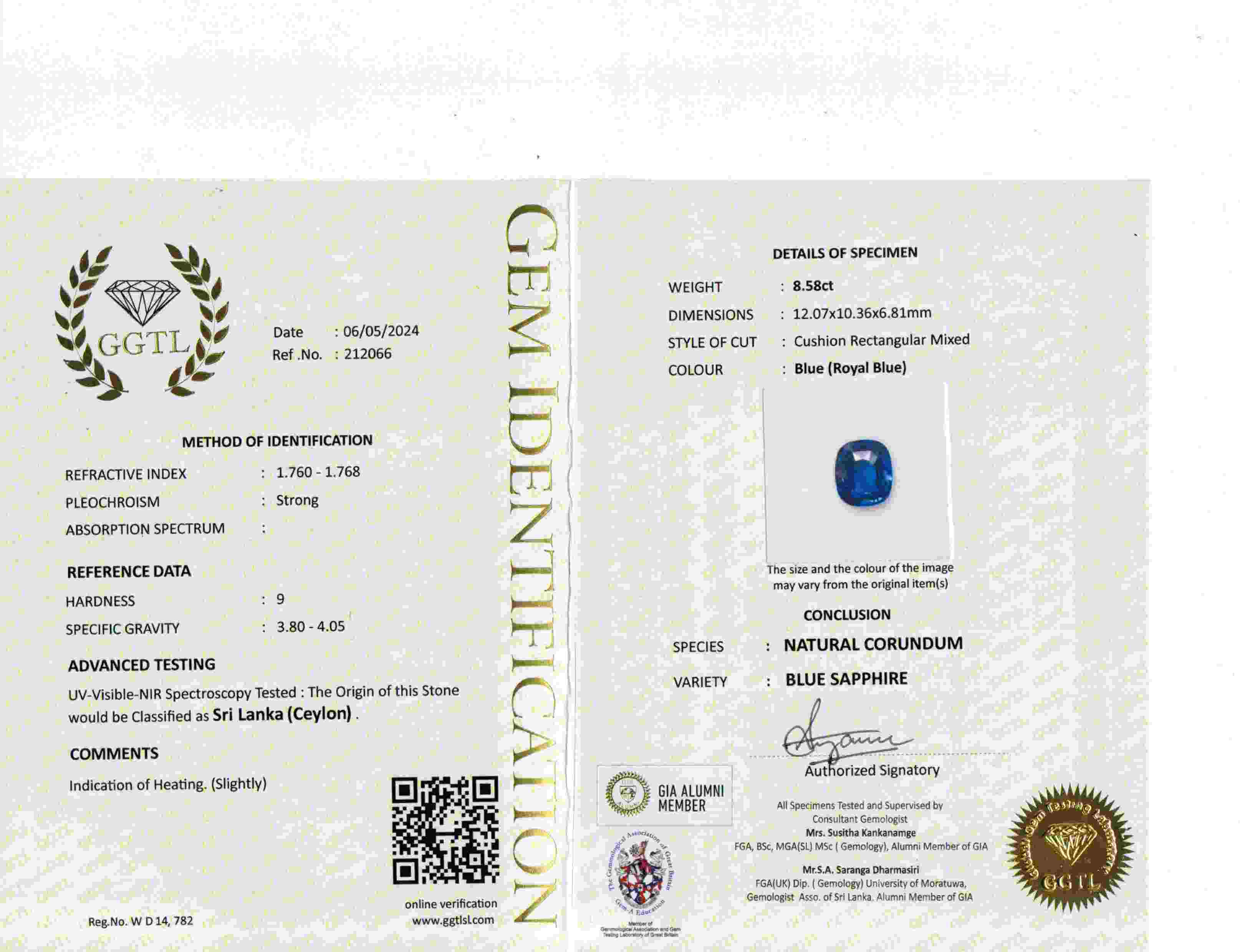 8.58 Ct. Blue Sapphire from Ceylon (Sri Lanka)