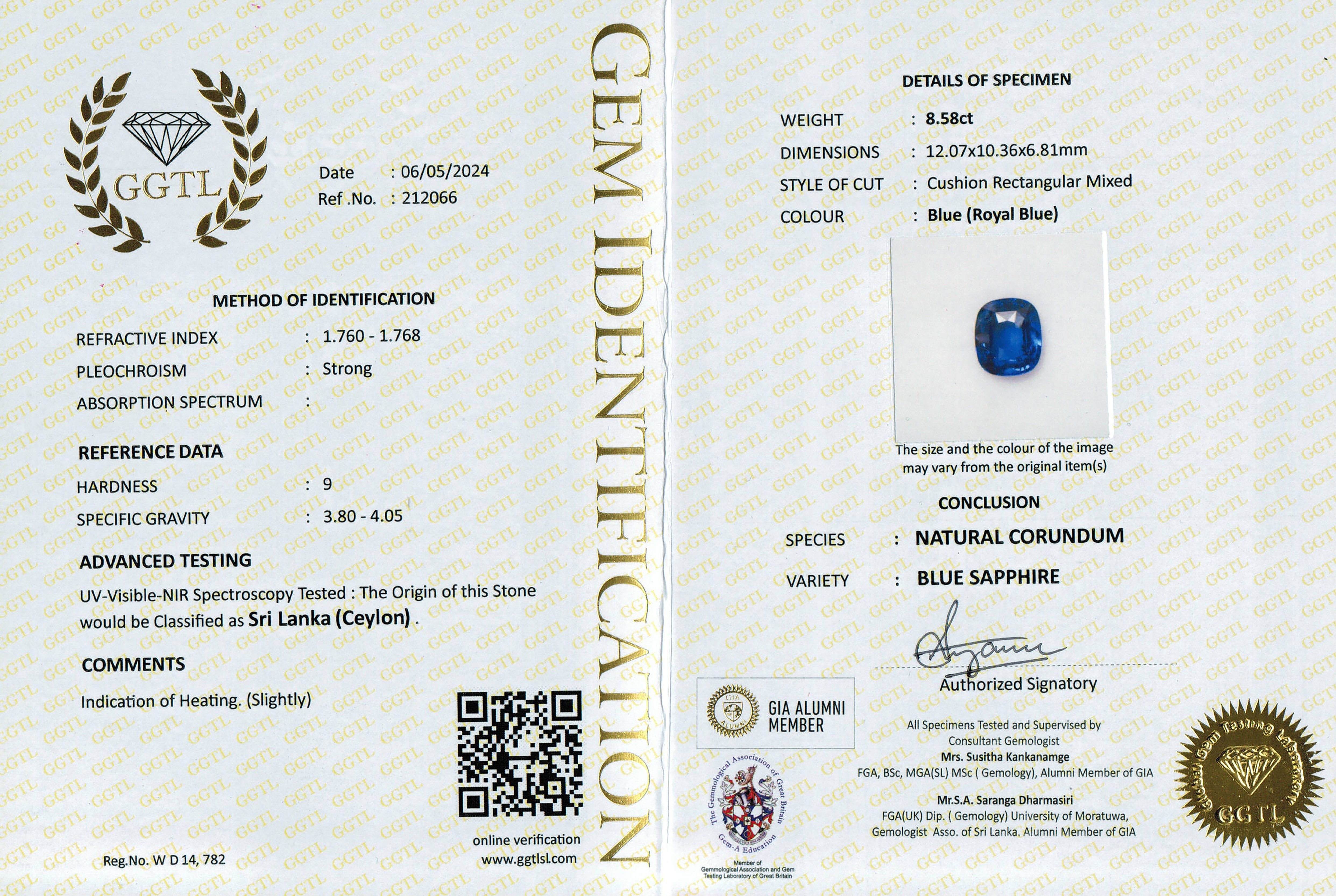 8.58 Ct. Blue Sapphire from Ceylon (Sri Lanka)
