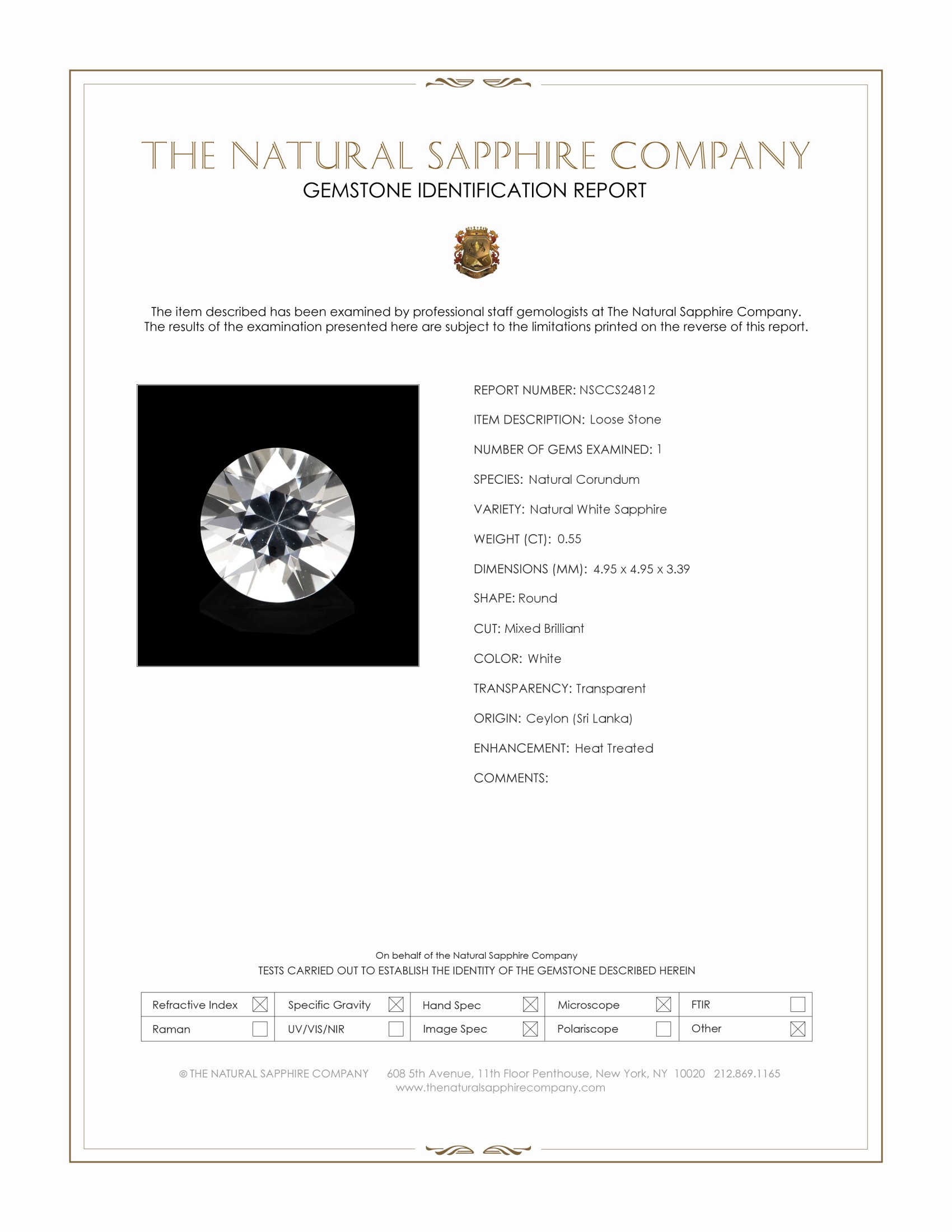 0.55 Ct. White Sapphire from Ceylon (Sri Lanka)