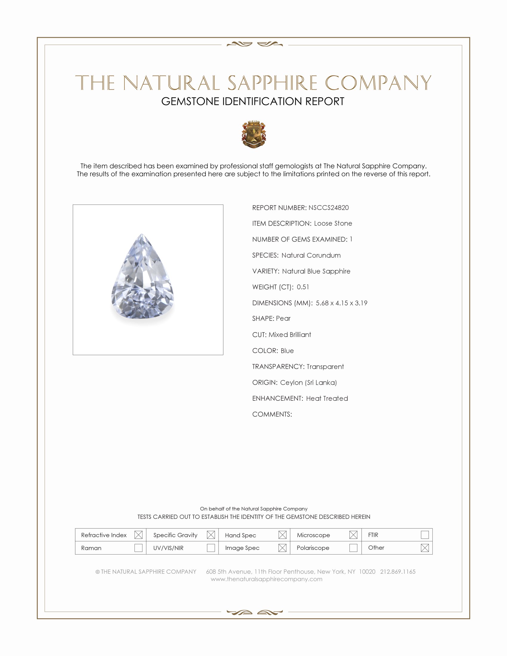 0.51 Ct. Blue Sapphire from Ceylon (Sri Lanka)