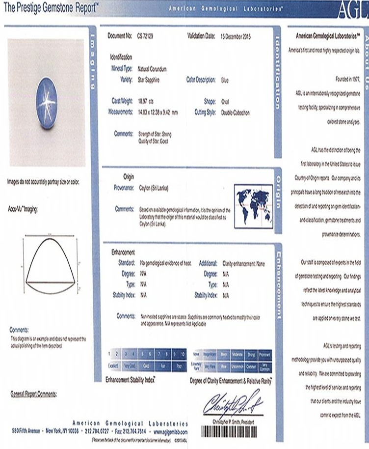 18.97 Ct. Blue Star Sapphire from Ceylon (Sri Lanka)