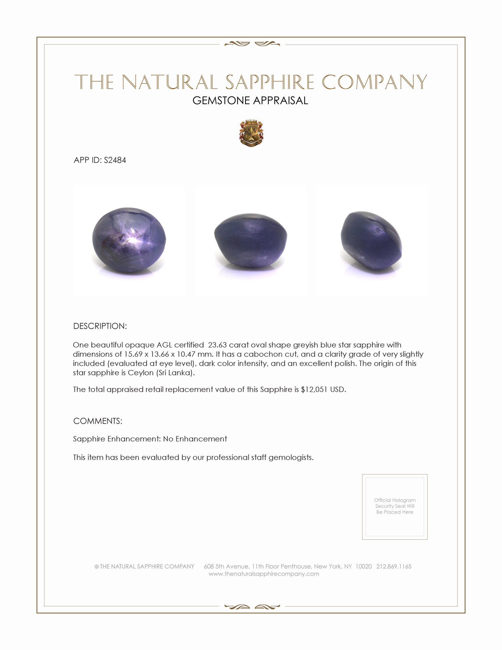 23.63 Ct. Greyish Blue Star Sapphire from Ceylon (Sri Lanka)