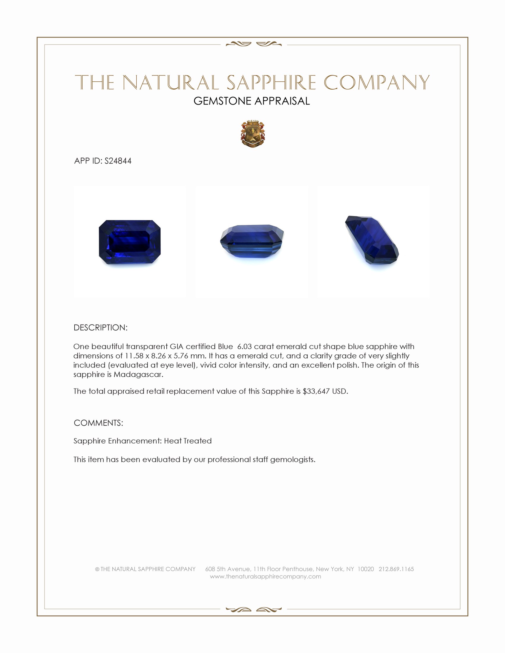 6.03 Ct. Blue Sapphire from Madagascar