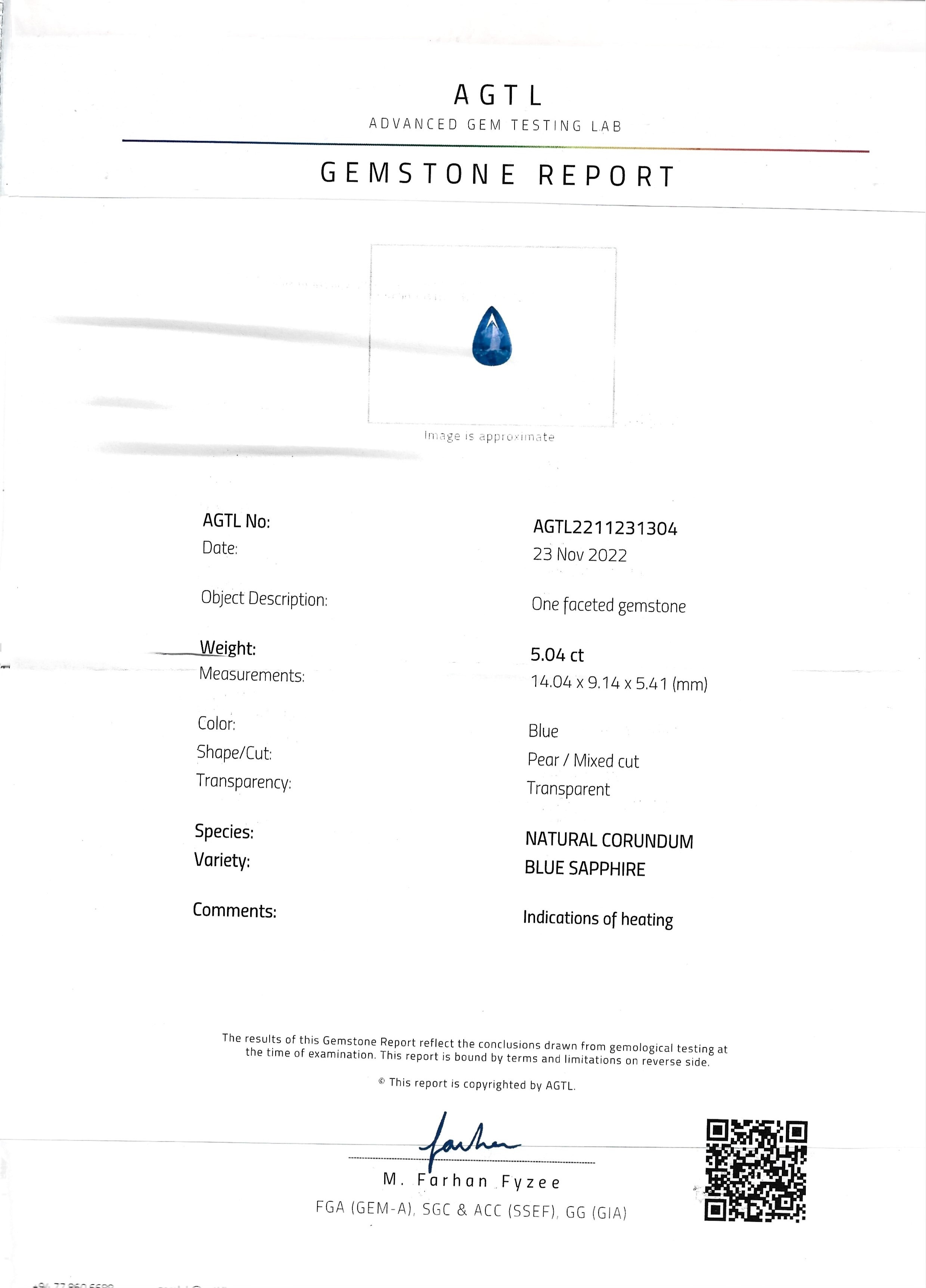 5.04 Ct. Blue Sapphire from Ceylon (Sri Lanka)