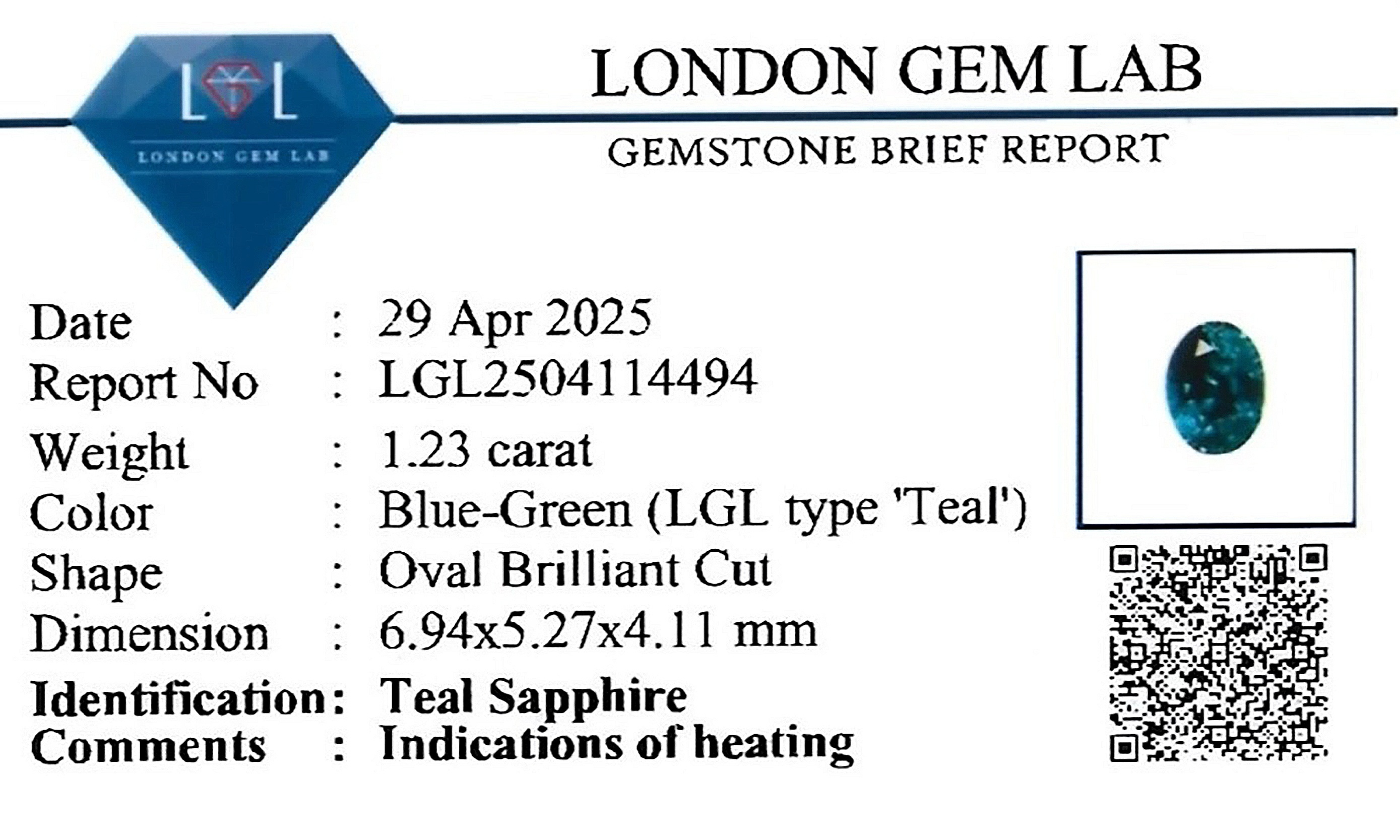 1.23 Ct. Bluish Green Sapphire from Madagascar