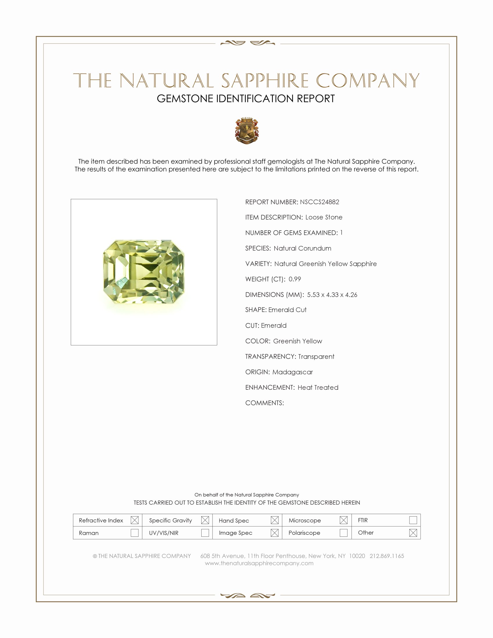 0.99 Ct. Greenish Yellow Sapphire from Madagascar