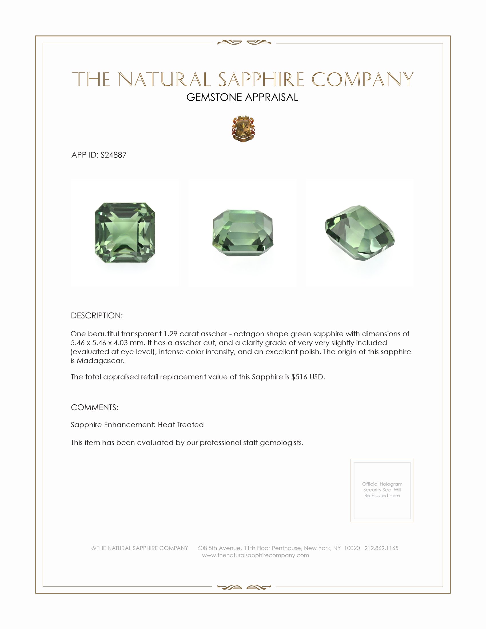 1.29 Ct. Green Sapphire from Madagascar