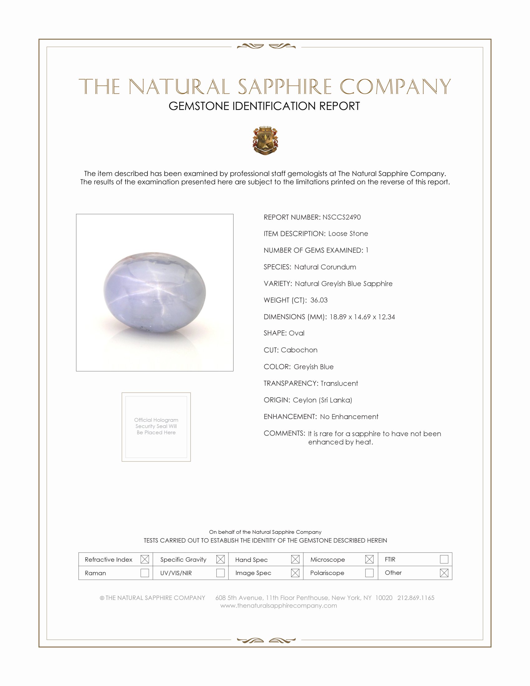 36.03 Ct. Greyish Blue Star Sapphire from Ceylon (Sri Lanka)