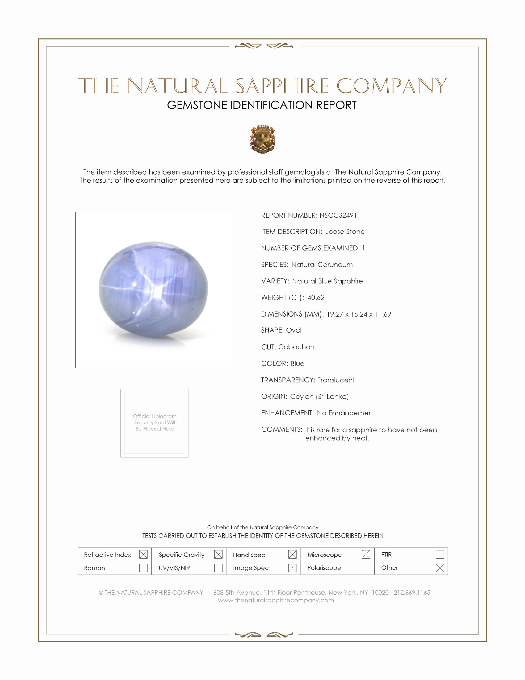 40.62 Ct. Blue Star Sapphire from Ceylon (Sri Lanka)