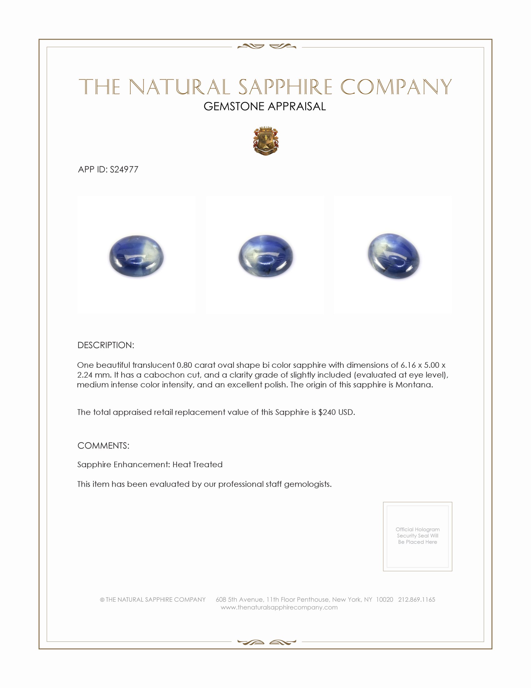 0.80 Ct. Bi Color Cabochon Sapphire from Montana