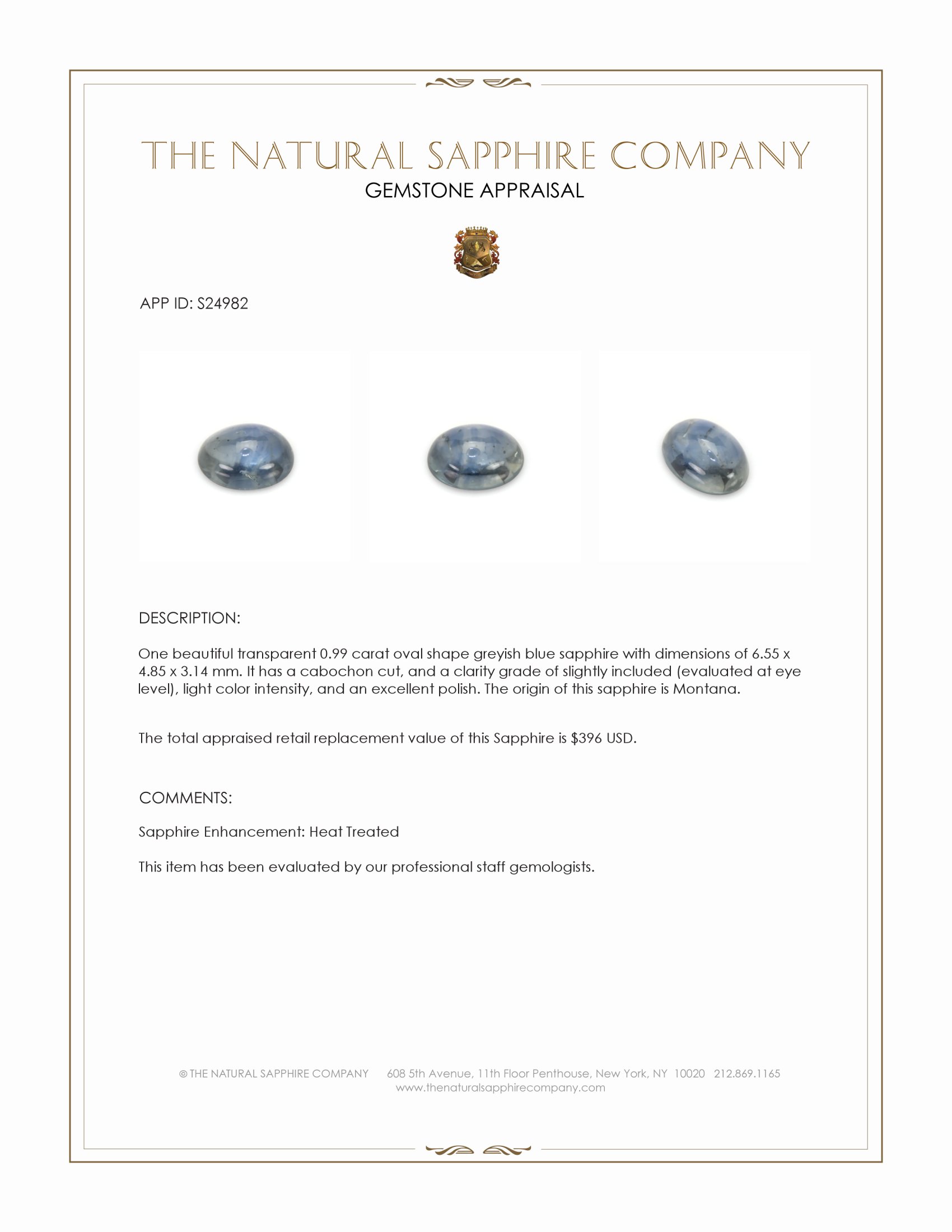 0.99 Ct. Greyish Blue Cabochon Sapphire from Montana