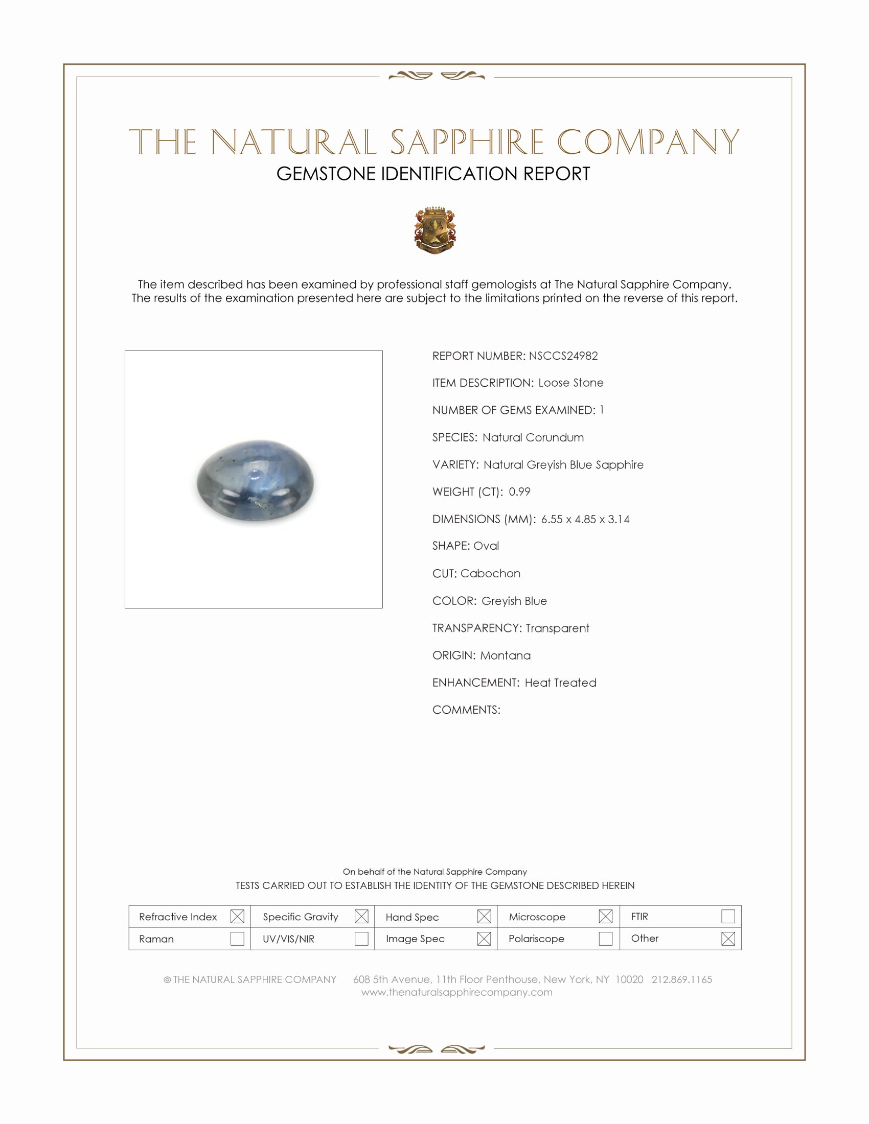 0.99 Ct. Greyish Blue Cabochon Sapphire from Montana