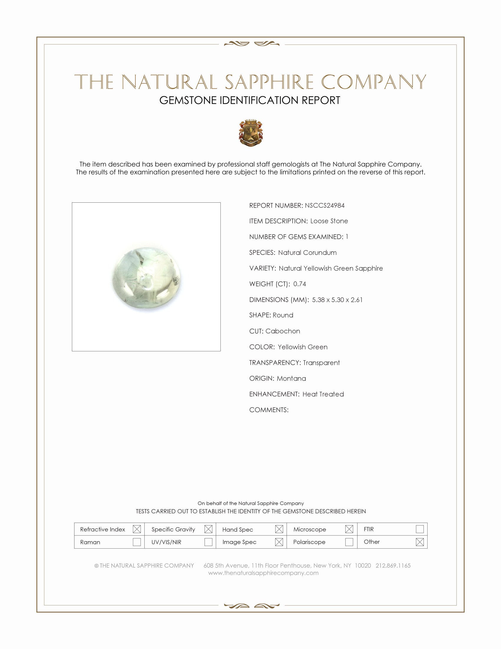 0.74 Ct. Yellowish Green Cabochon Sapphire from Montana