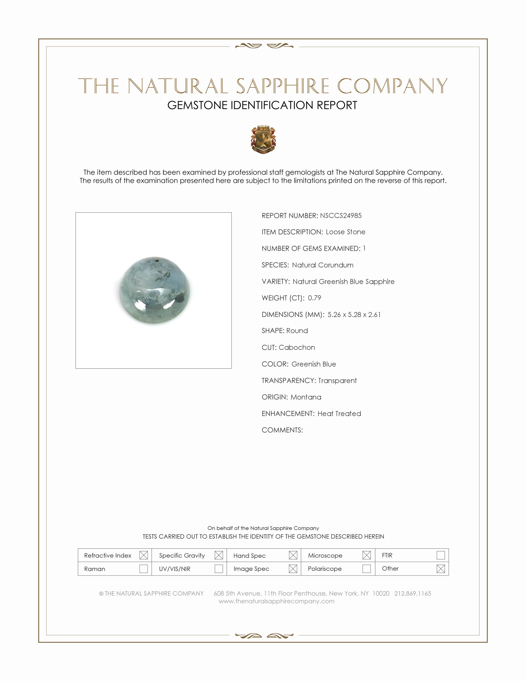 0.79 Ct. Greenish Blue Cabochon Sapphire from Montana