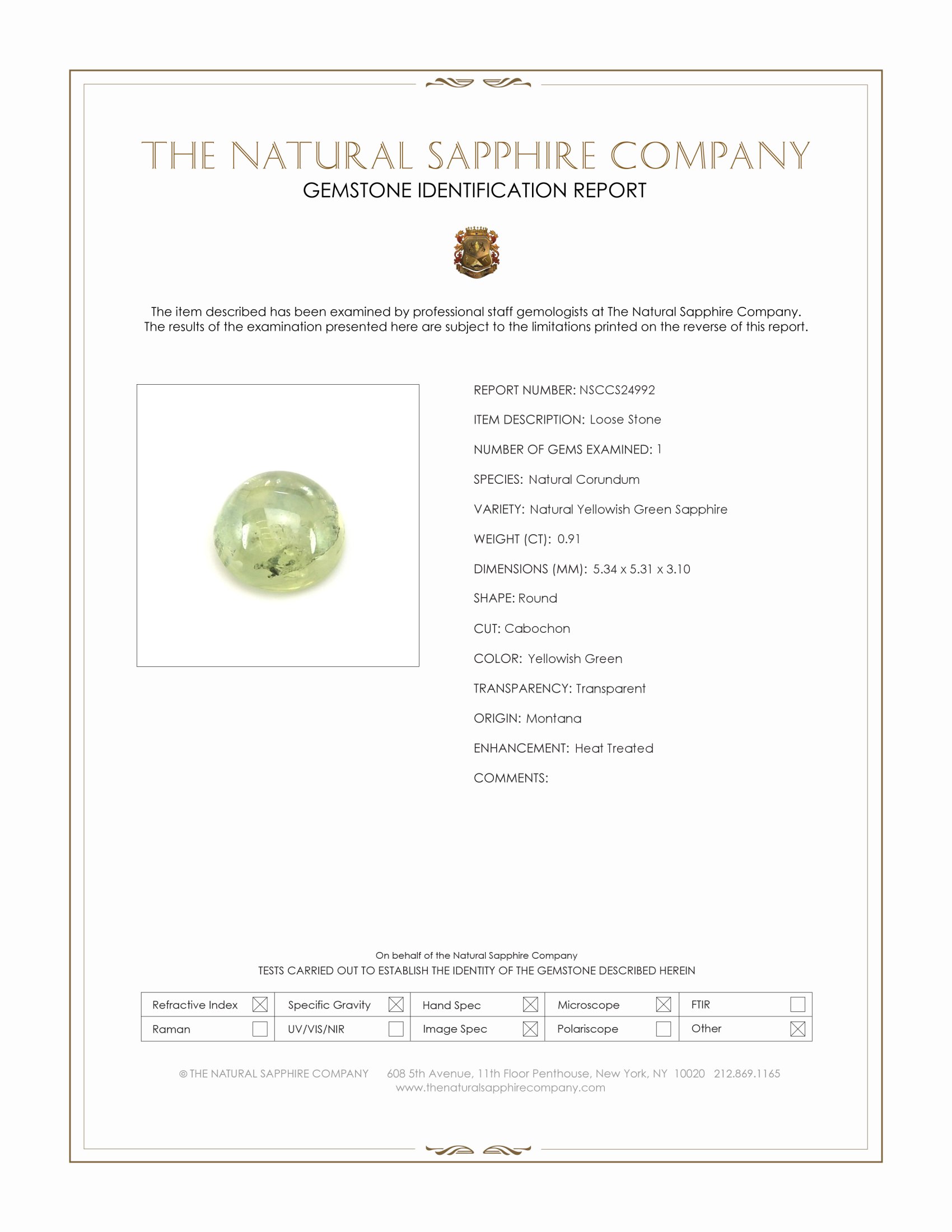 0.91 Ct. Yellowish Green Cabochon Sapphire from Montana