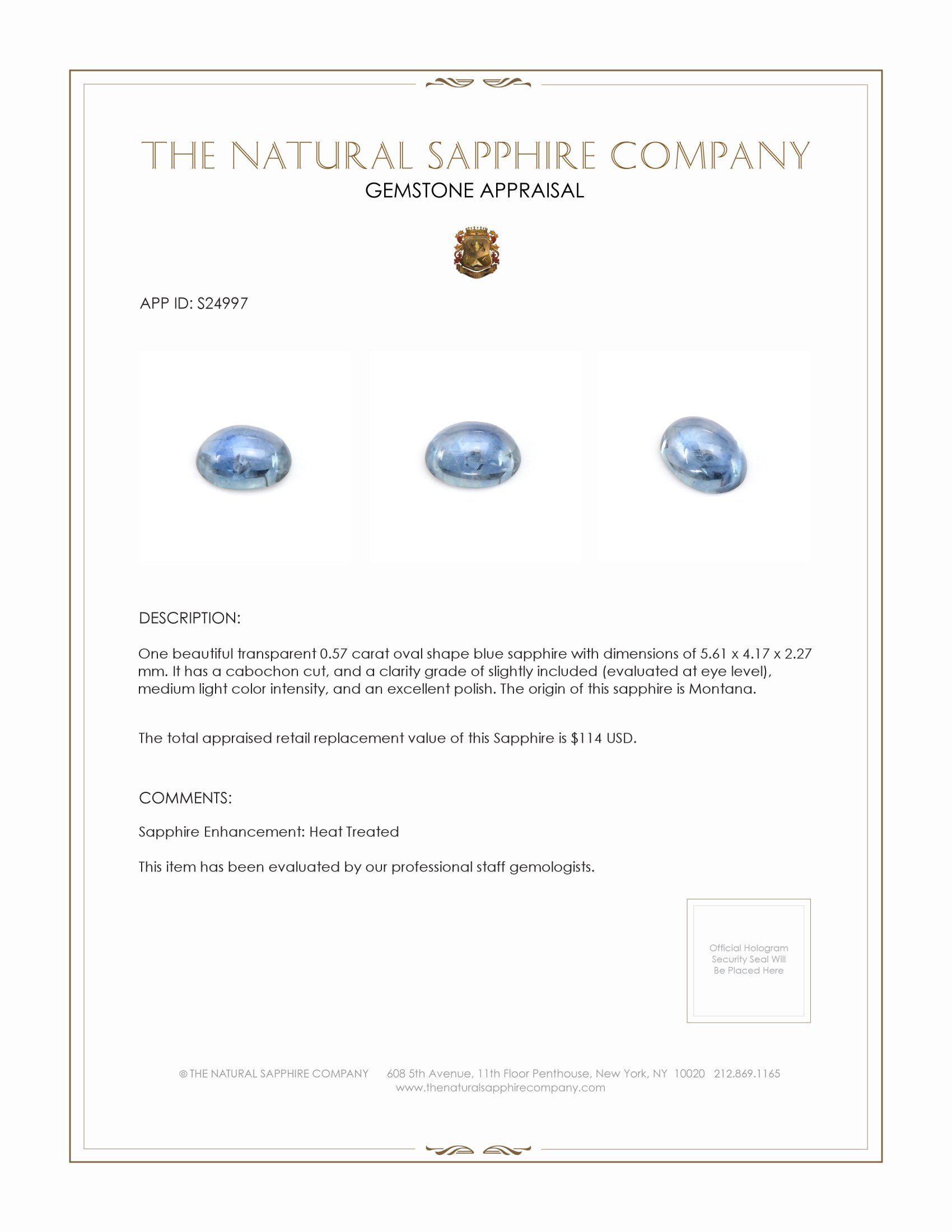 0.57 Ct. Blue Cabochon Sapphire from Montana