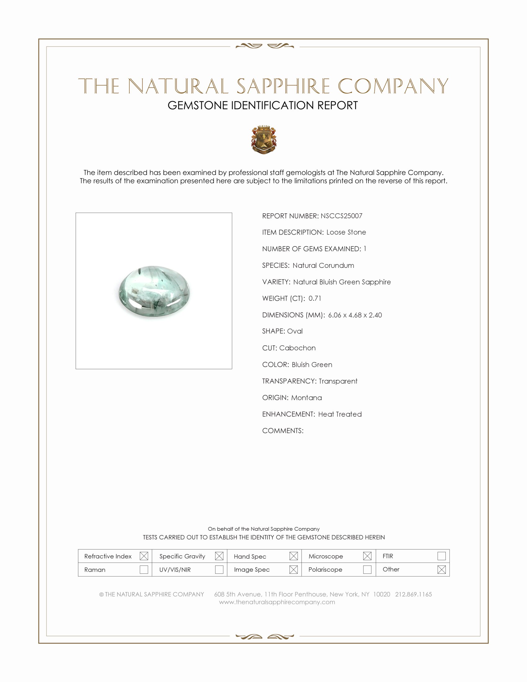 0.71 Ct. Bluish Green Cabochon Sapphire from Montana