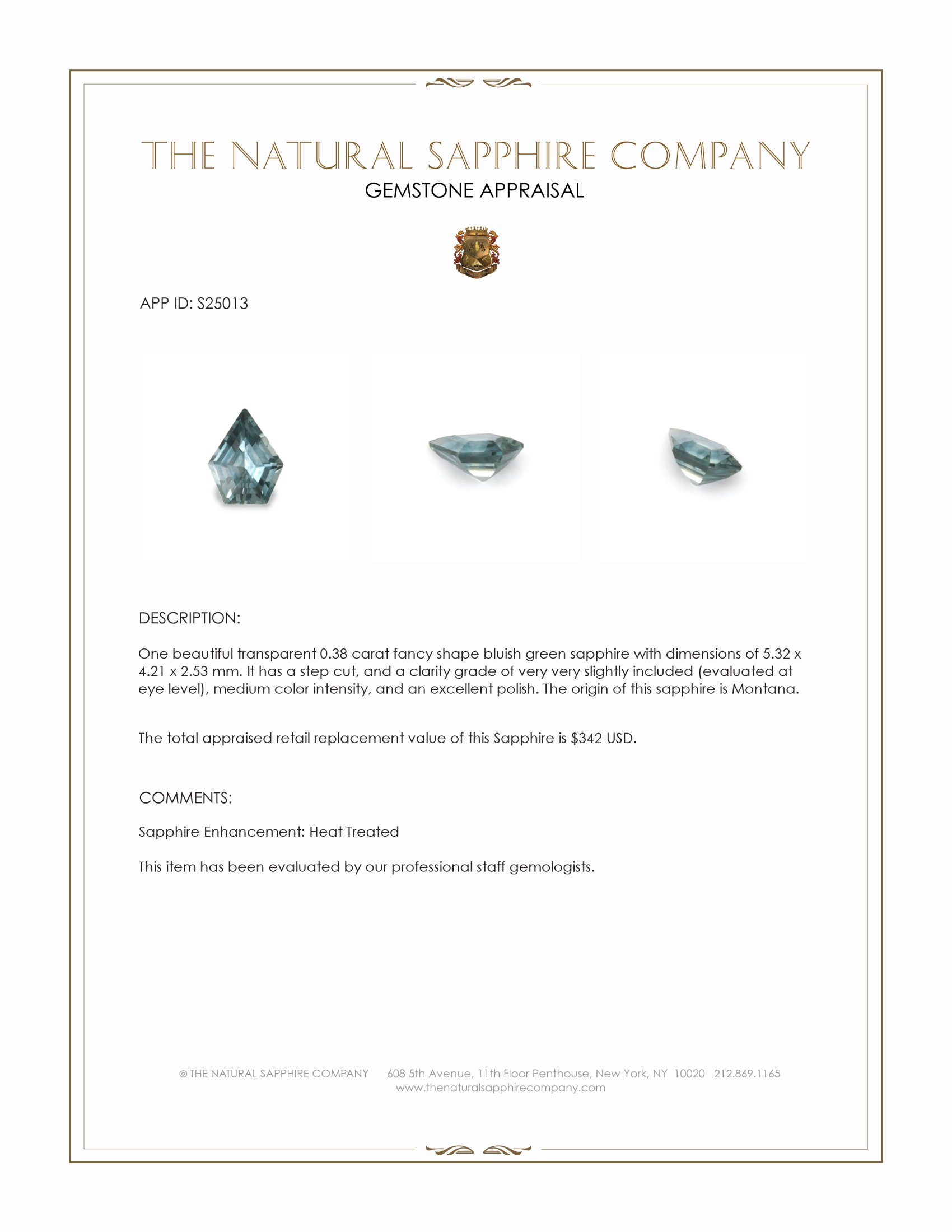 0.38 Ct. Bluish Green Sapphire from Montana