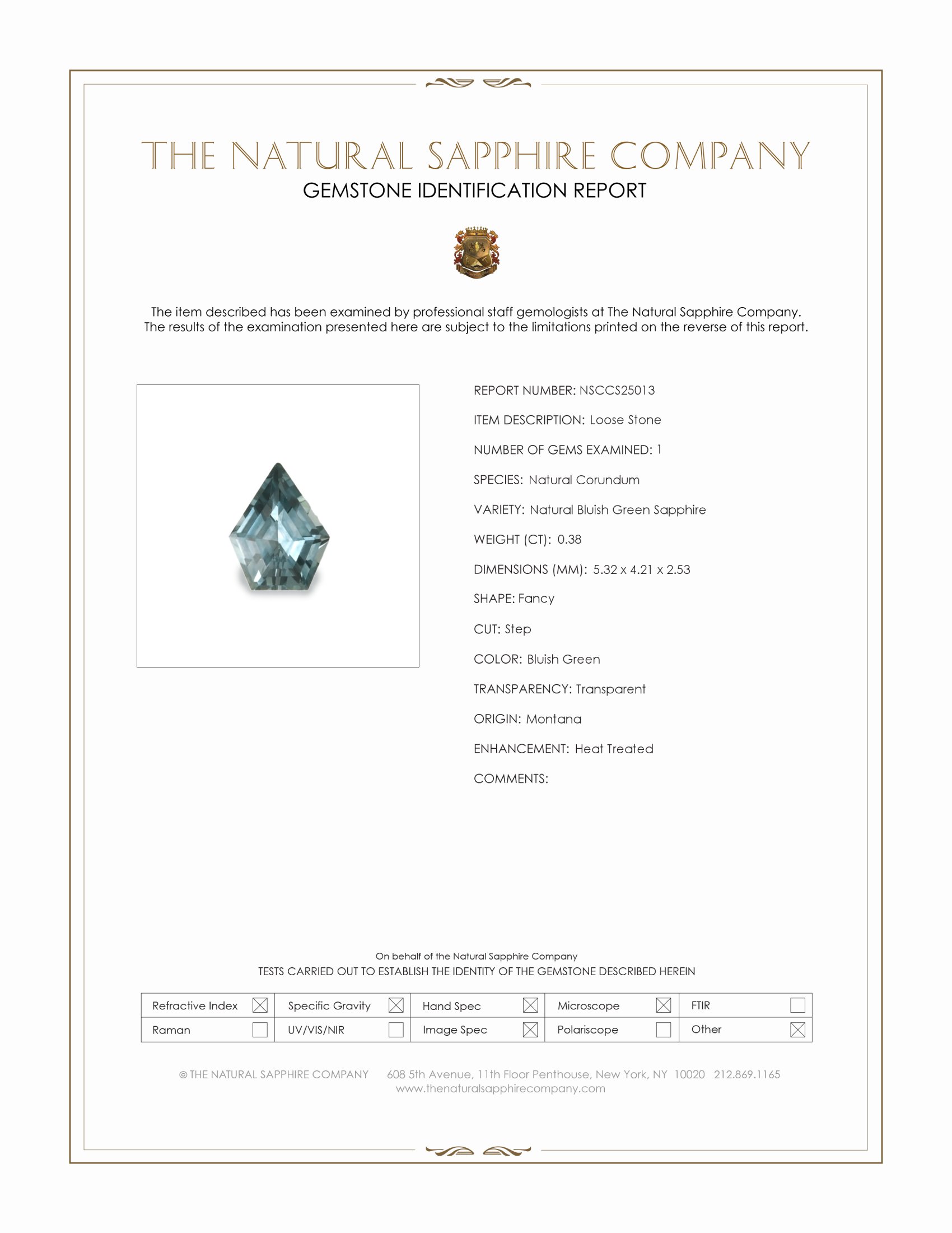 0.38 Ct. Bluish Green Sapphire from Montana