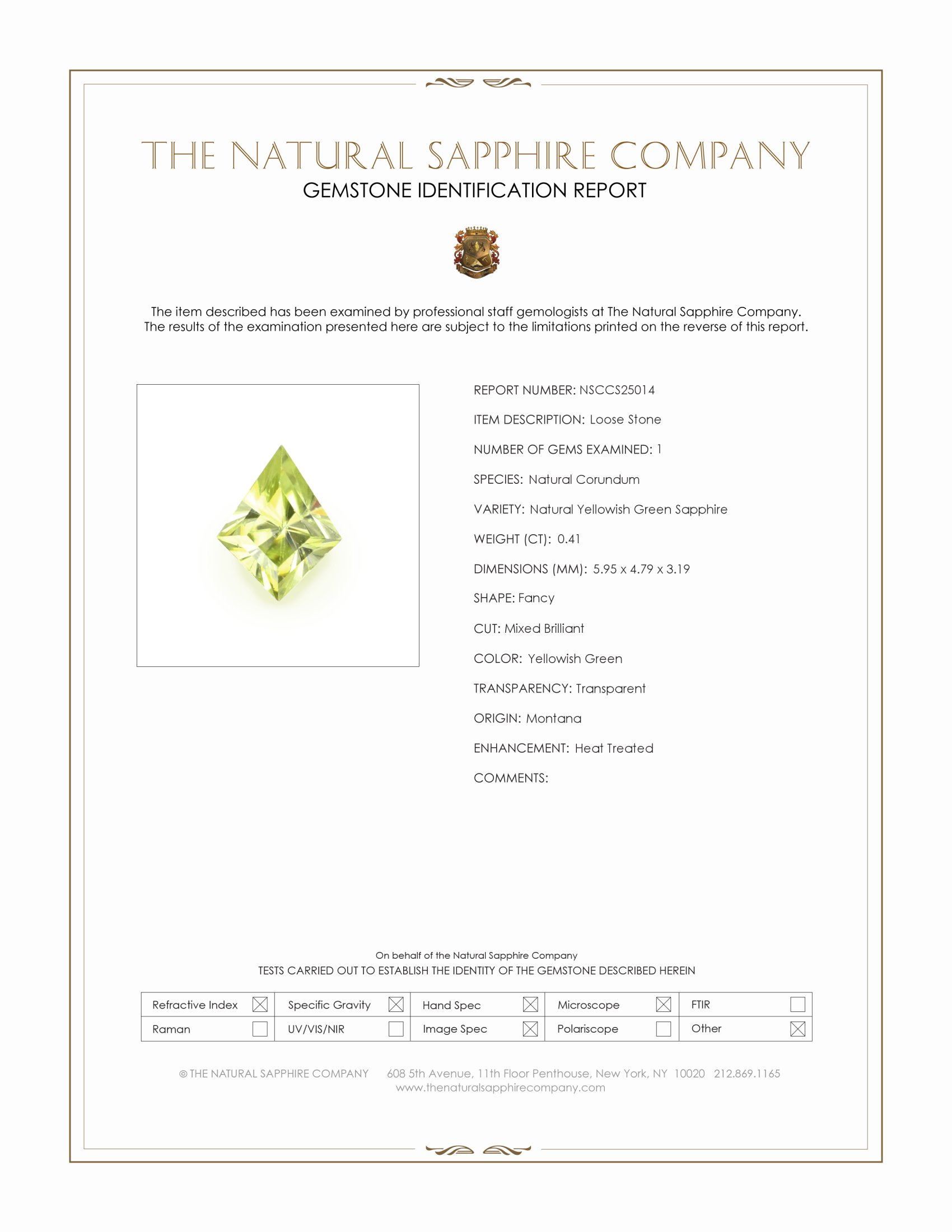 0.41 Ct. Yellowish Green Sapphire from Montana