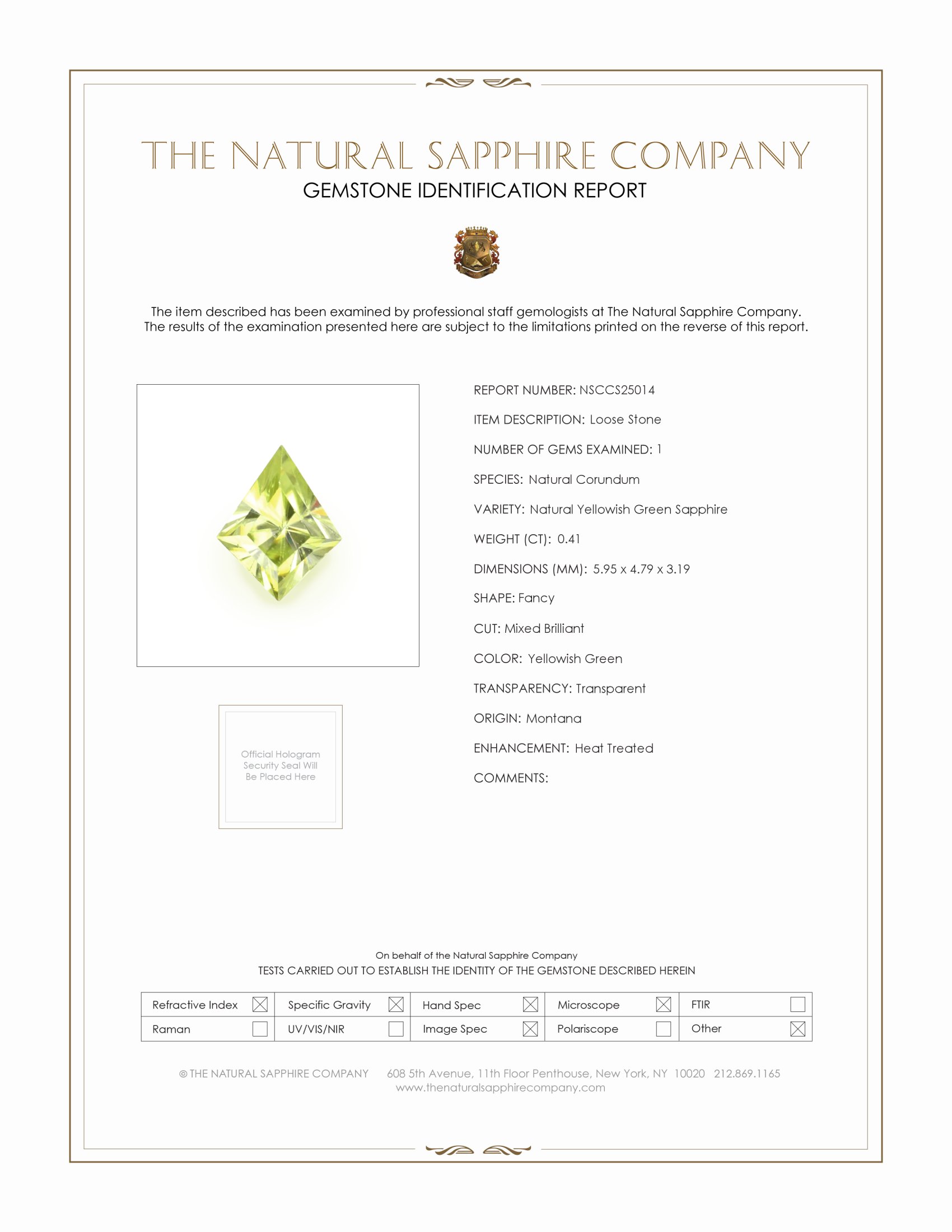 0.41 Ct. Yellowish Green Sapphire from Montana
