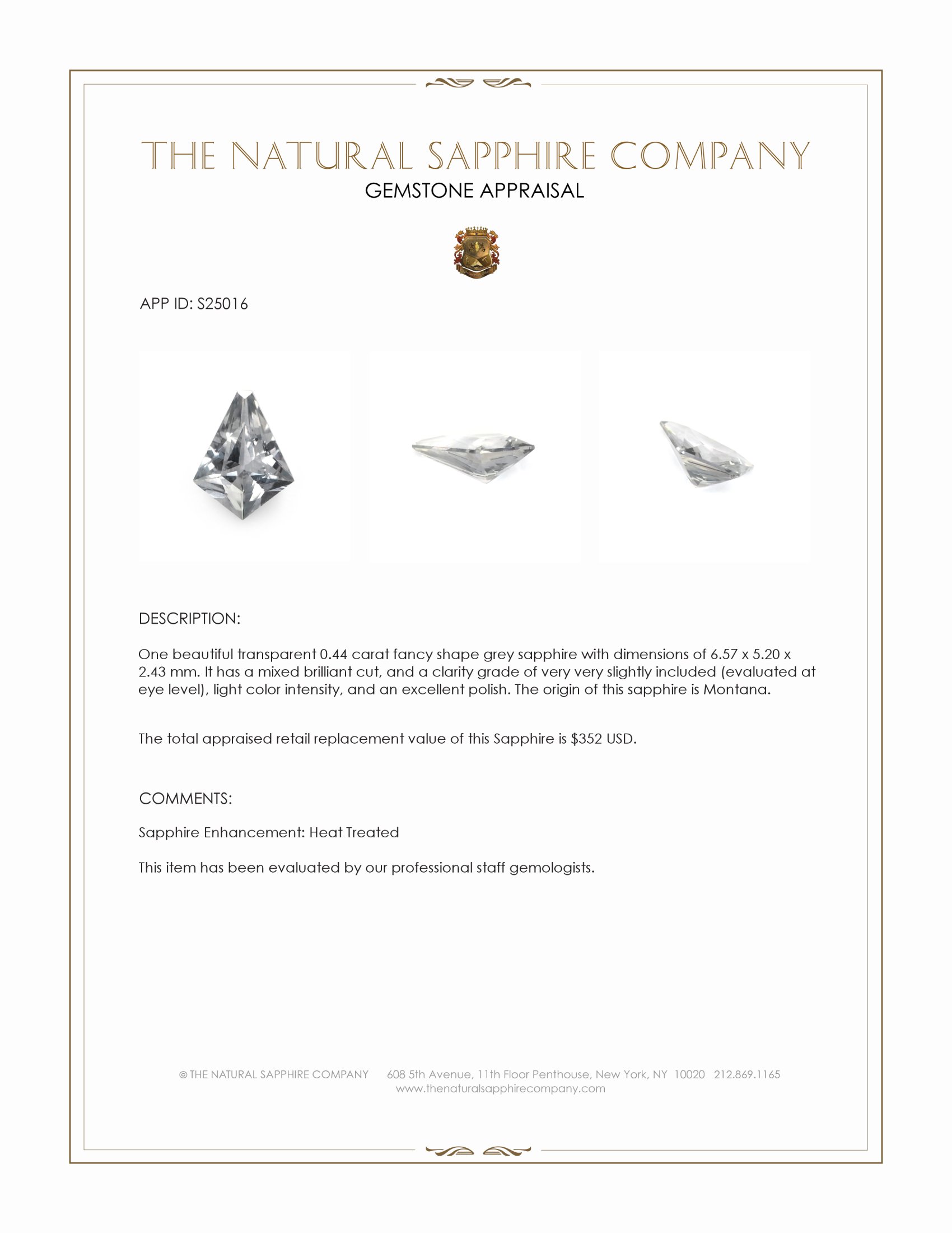 0.44 Ct. Grey Sapphire from Montana