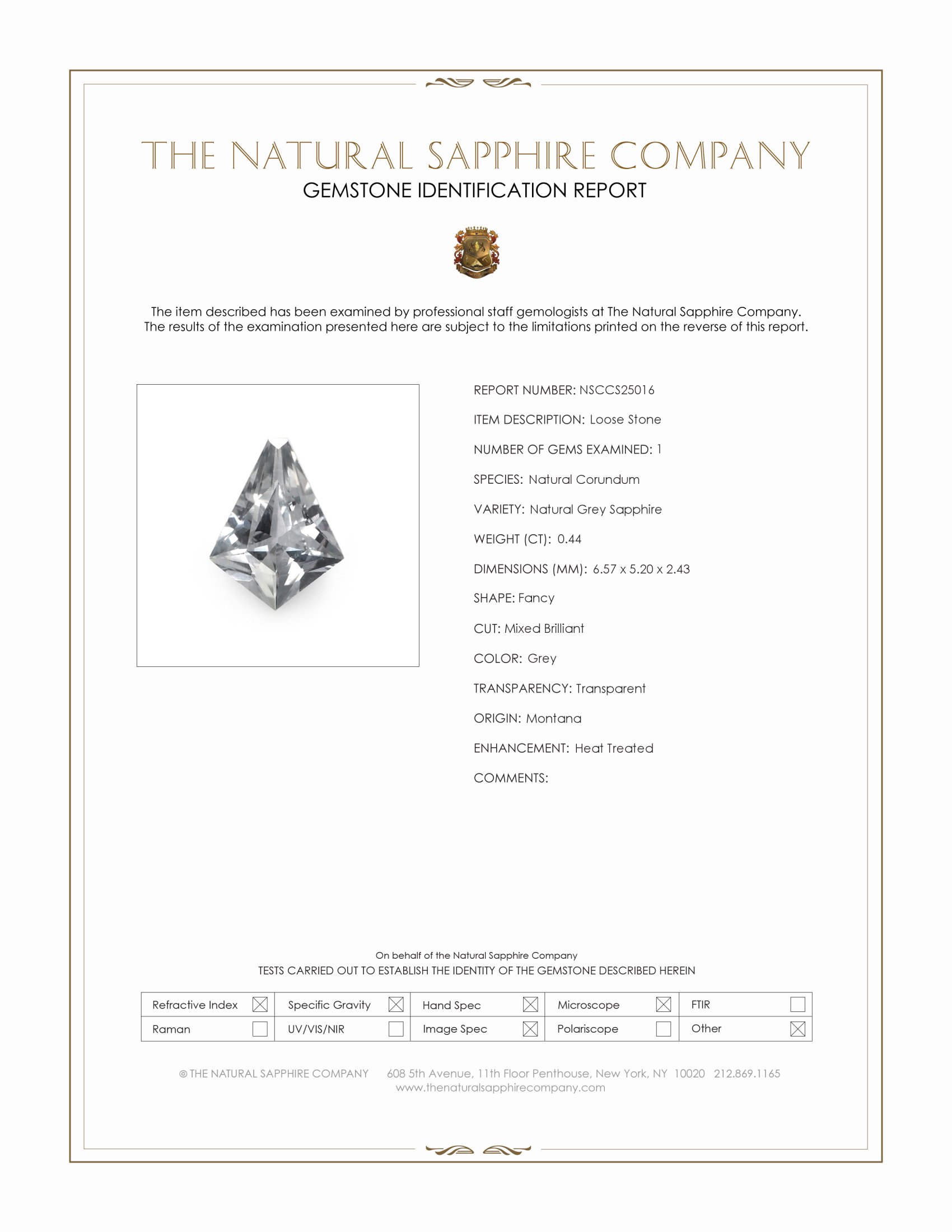 0.44 Ct. Grey Sapphire from Montana