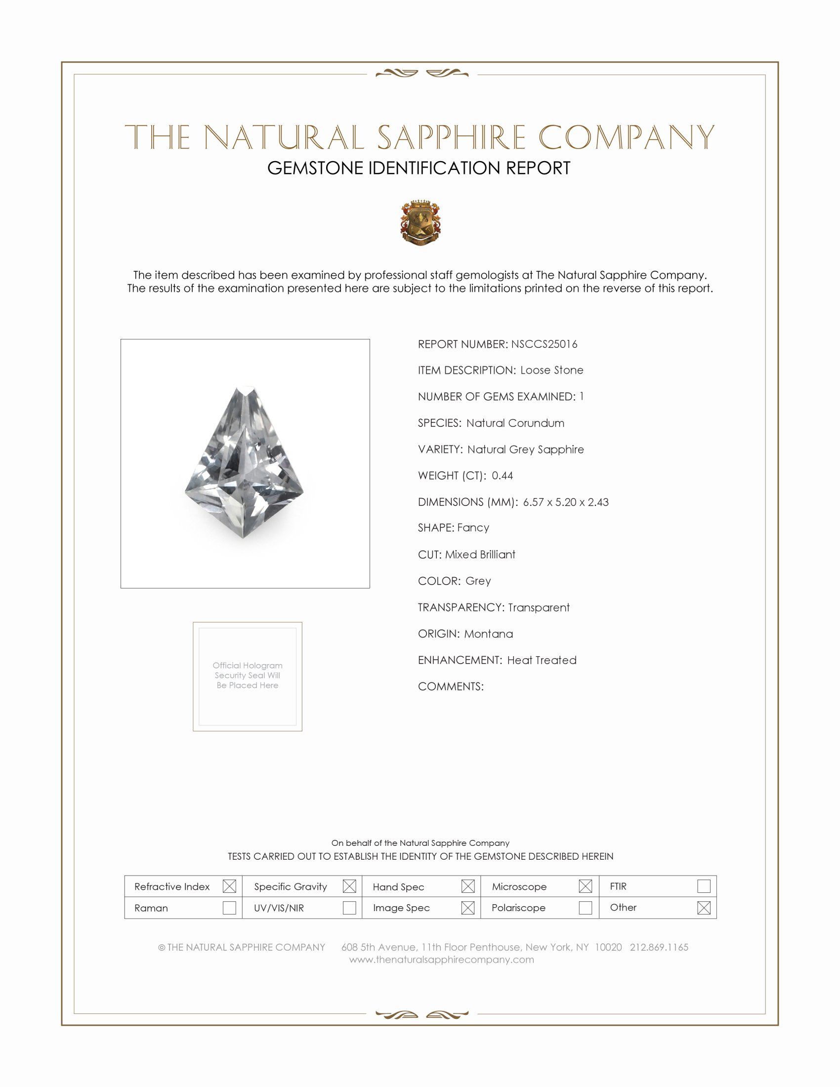 0.44 Ct. Grey Sapphire from Montana