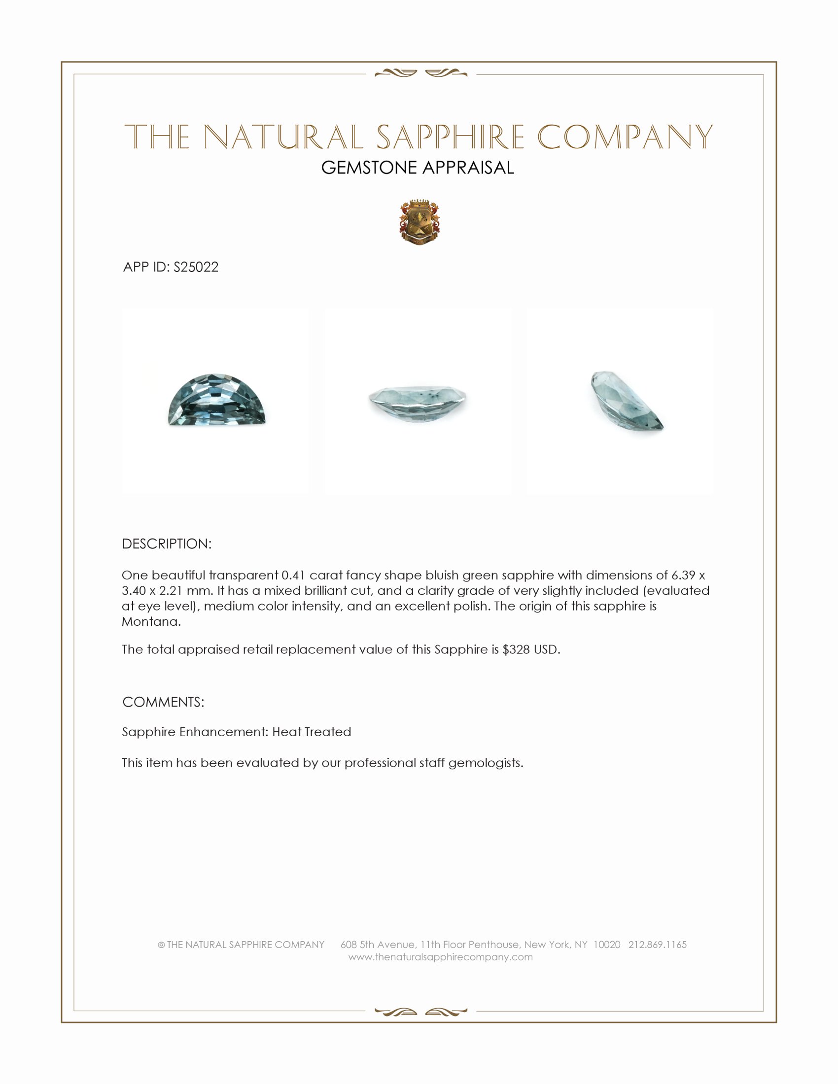 0.41 Ct. Bluish Green Sapphire from Montana