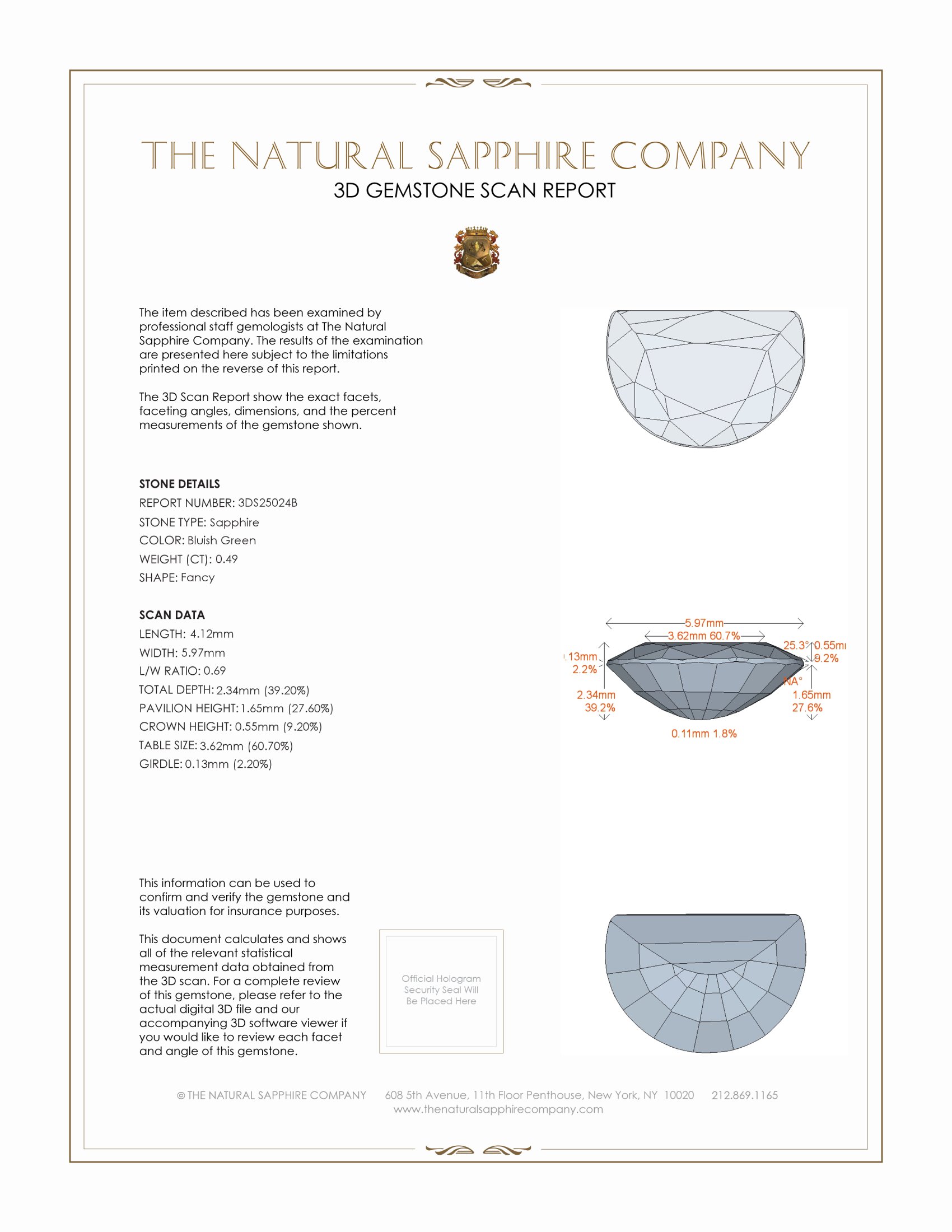 0.49 Ct. Bluish Green Sapphire from Montana