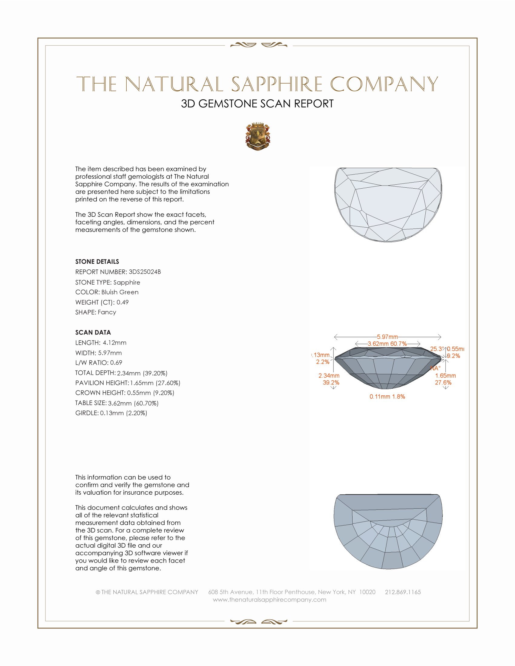 0.49 Ct. Bluish Green Sapphire from Montana