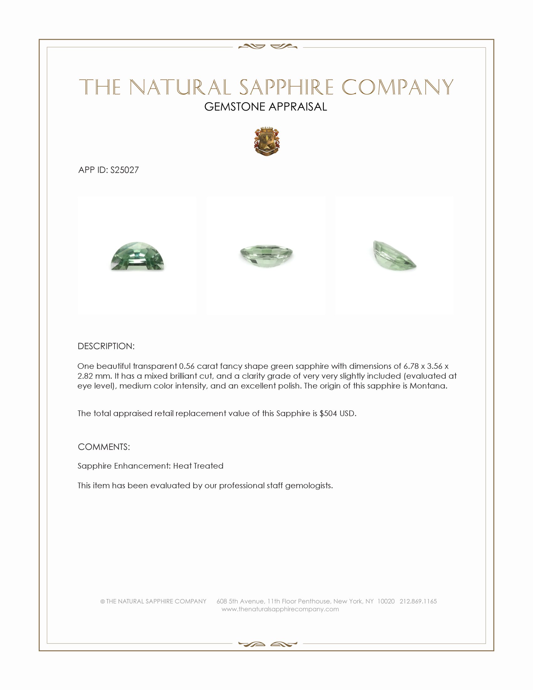 0.56 Ct. Green Sapphire from Montana