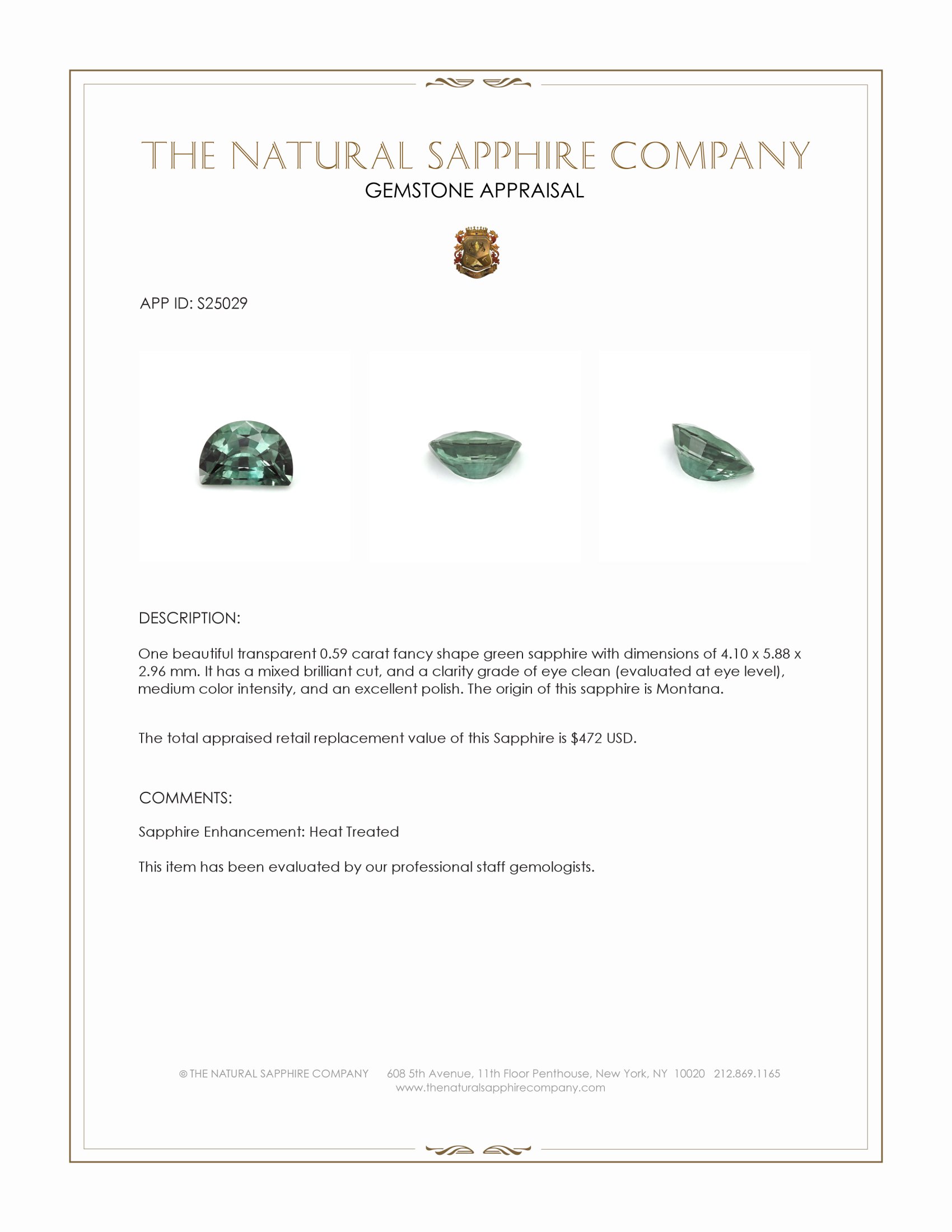 0.59 Ct. Green Sapphire from Montana