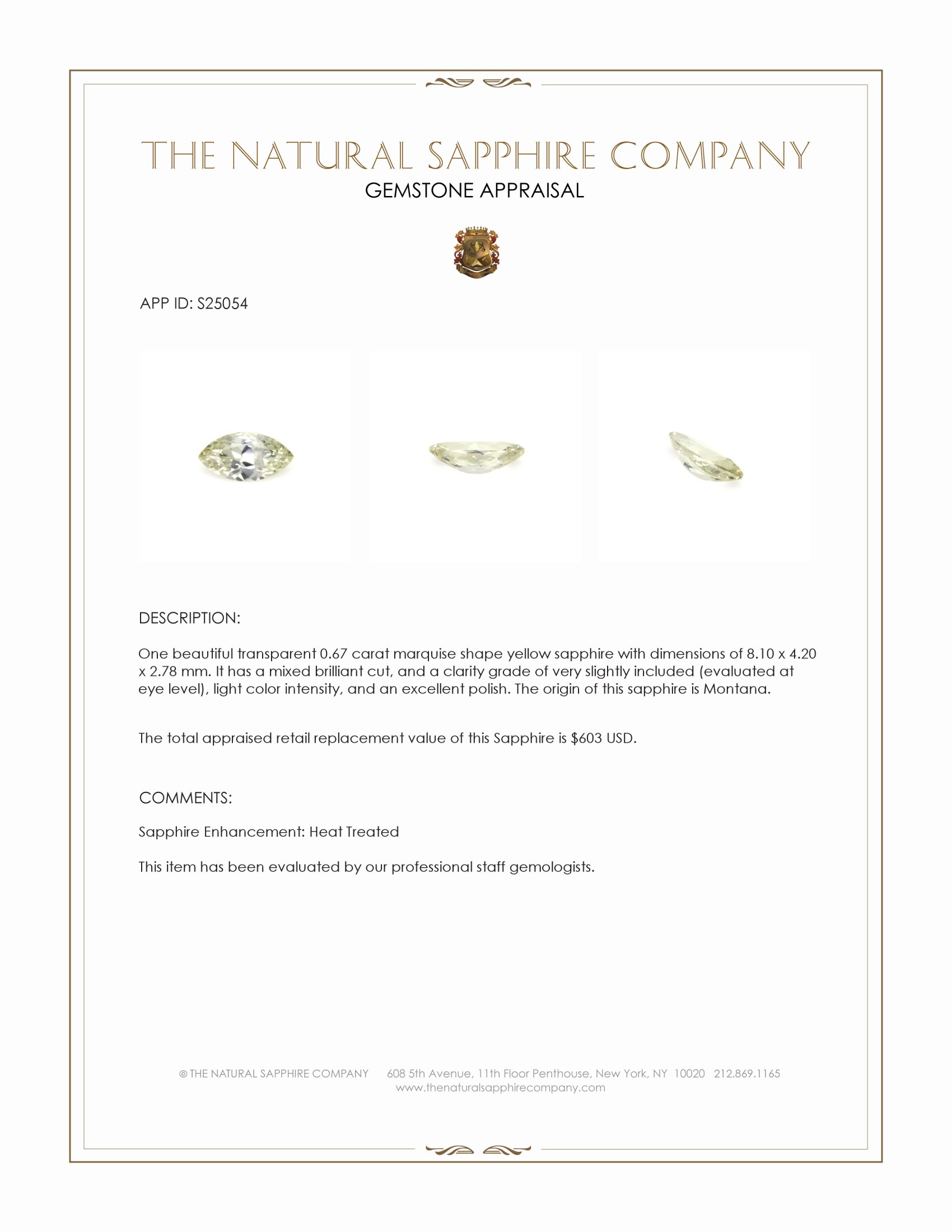 0.67 Ct. Yellow Sapphire from Montana
