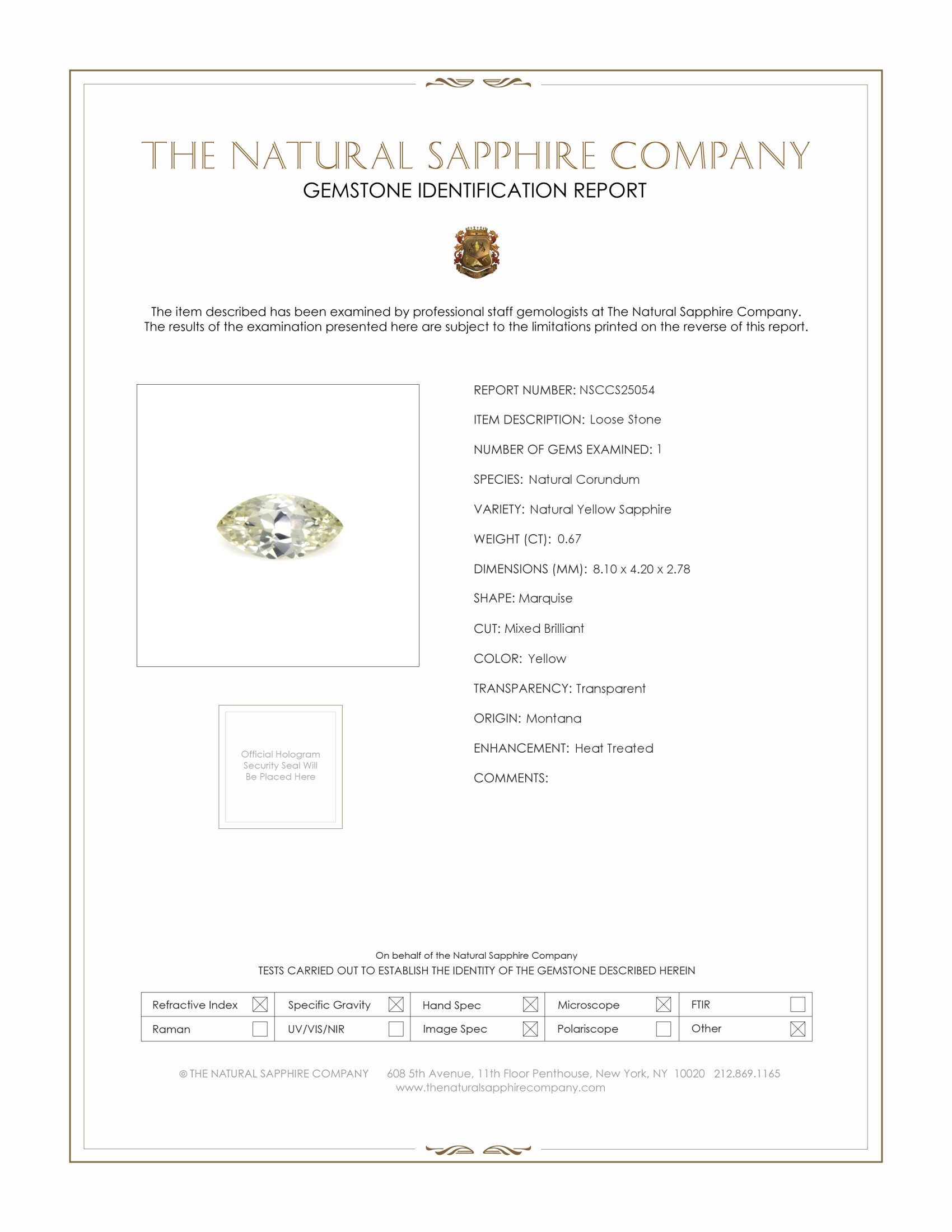 0.67 Ct. Yellow Sapphire from Montana