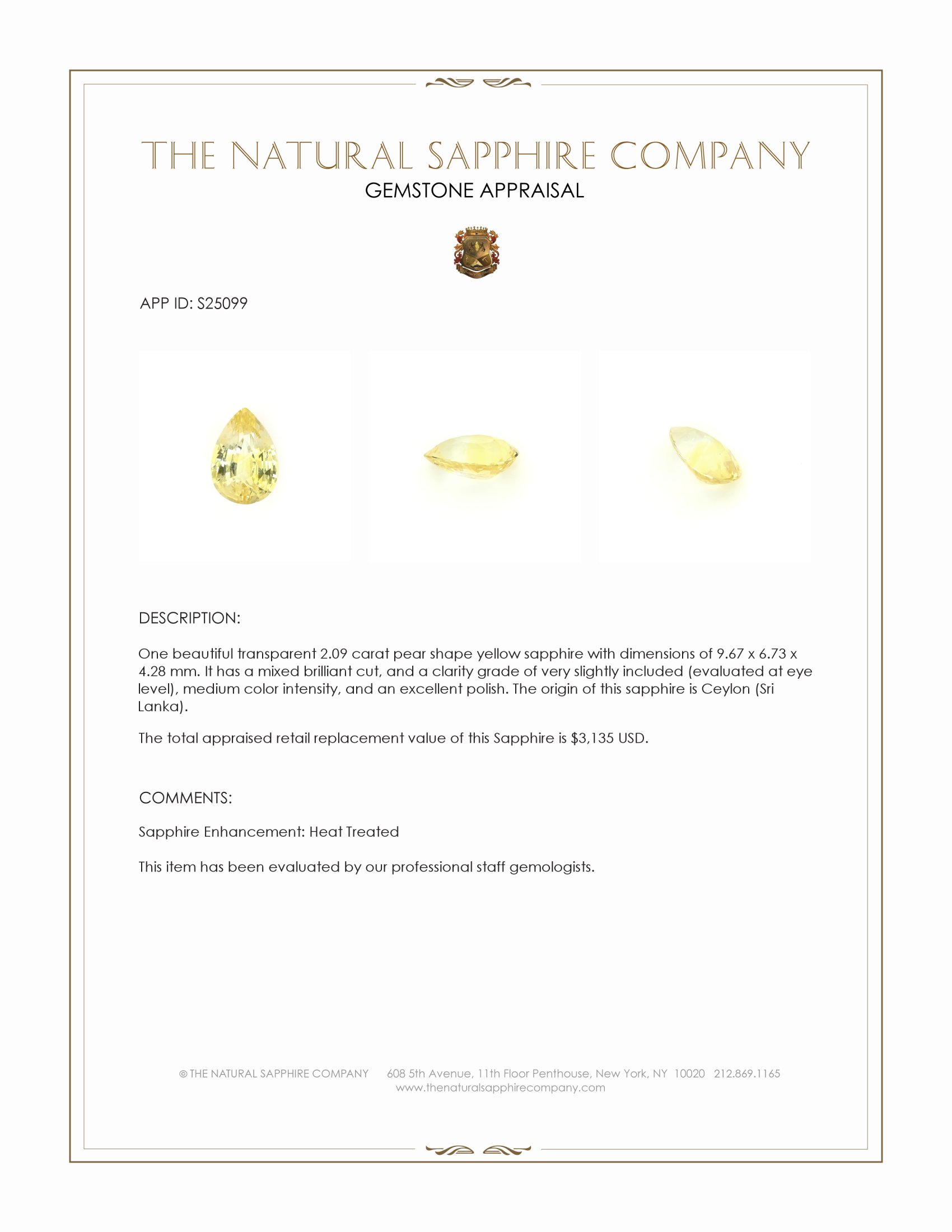 2.09 Ct. Yellow Sapphire from Ceylon (Sri Lanka)