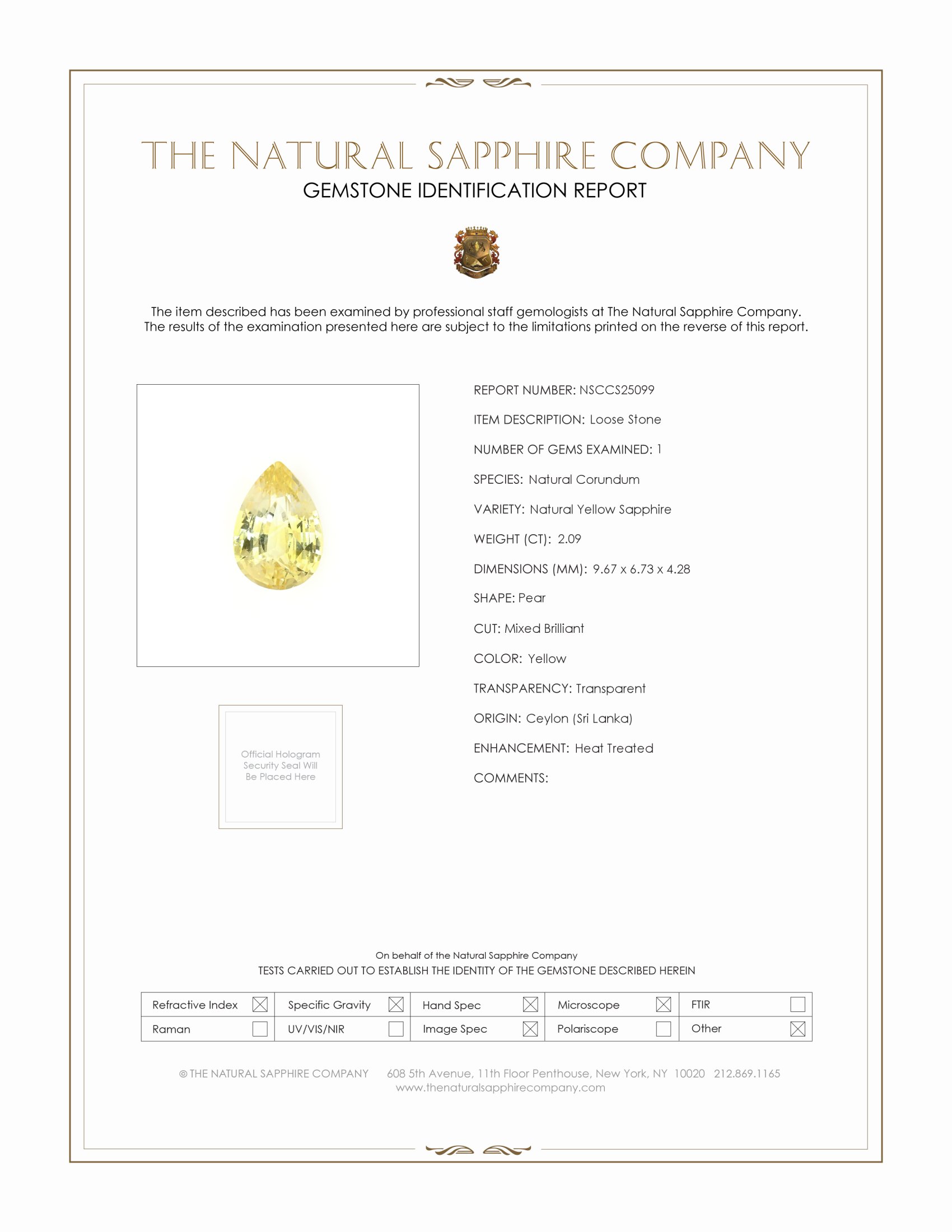 2.09 Ct. Yellow Sapphire from Ceylon (Sri Lanka)