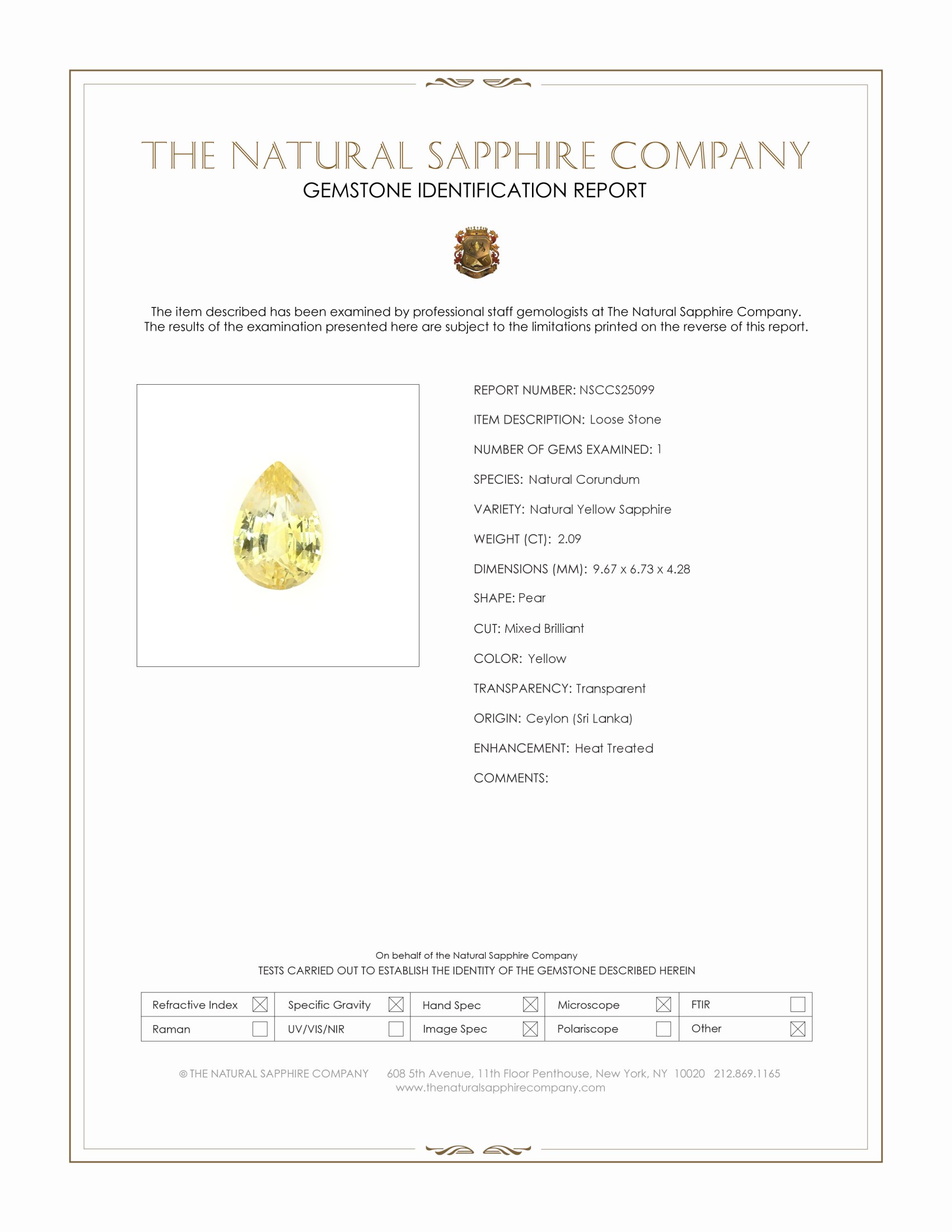 2.09 Ct. Yellow Sapphire from Ceylon (Sri Lanka)