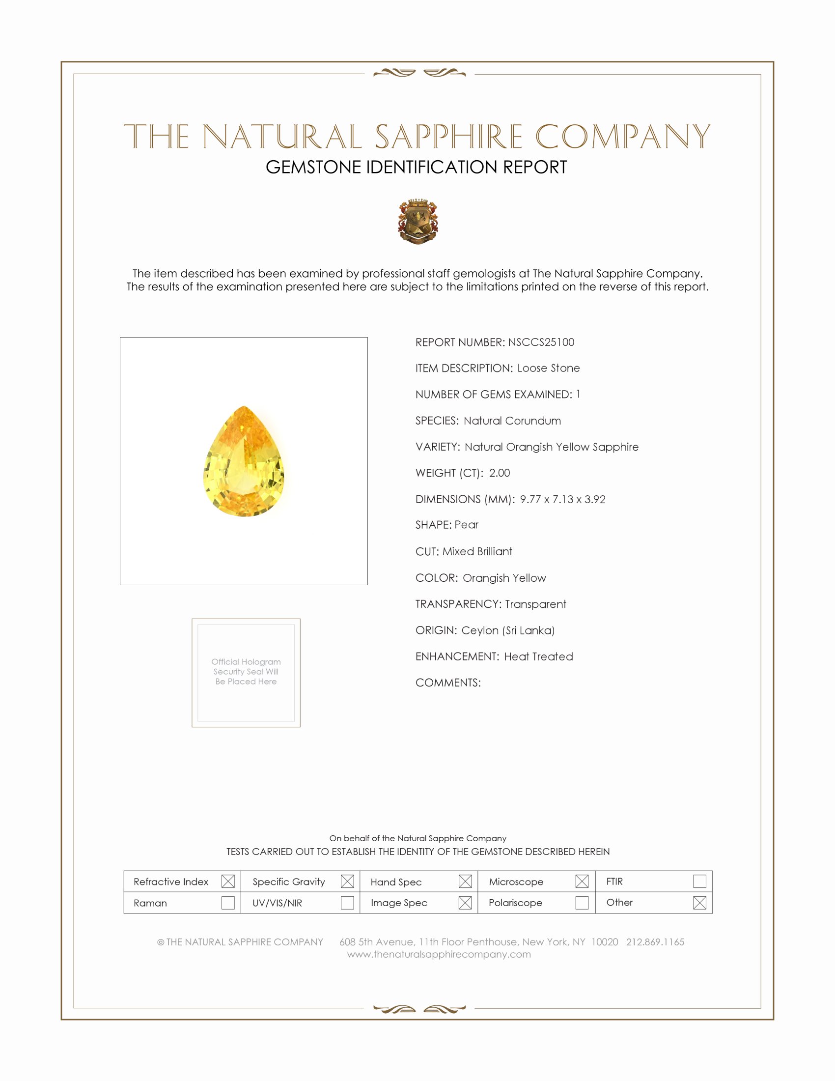 2.00 Ct. Yellow Sapphire from Ceylon (Sri Lanka)