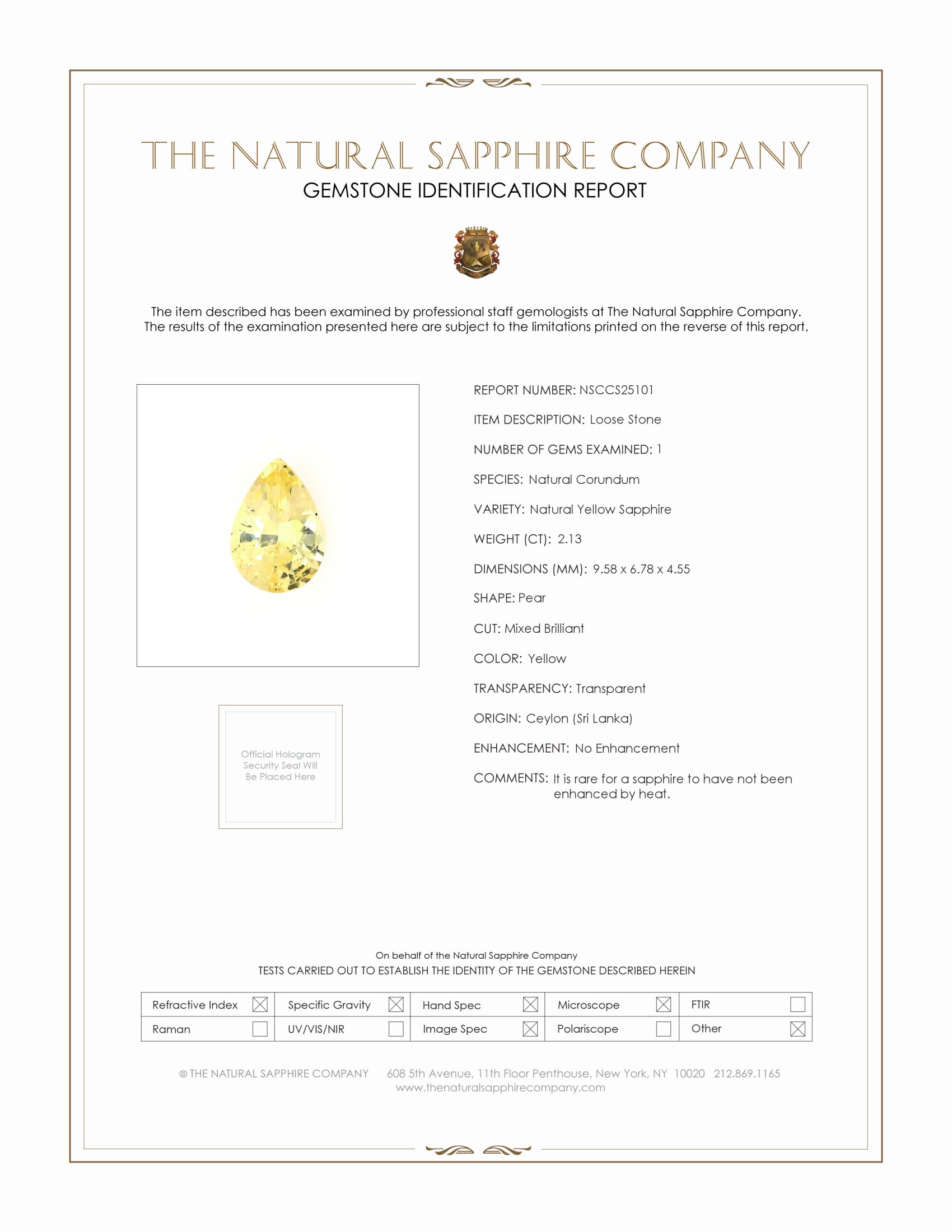 2.13 Ct. Yellow Sapphire from Ceylon (Sri Lanka)