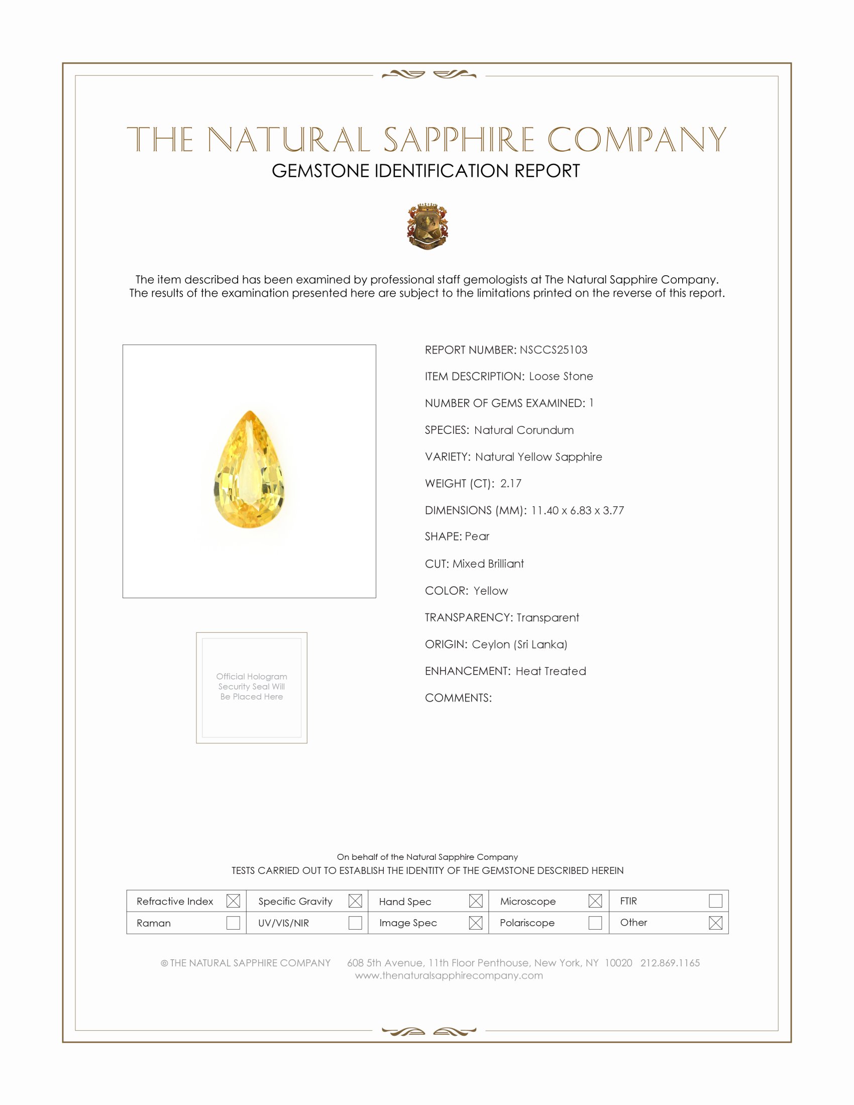 2.17 Ct. Yellow Sapphire from Ceylon (Sri Lanka)