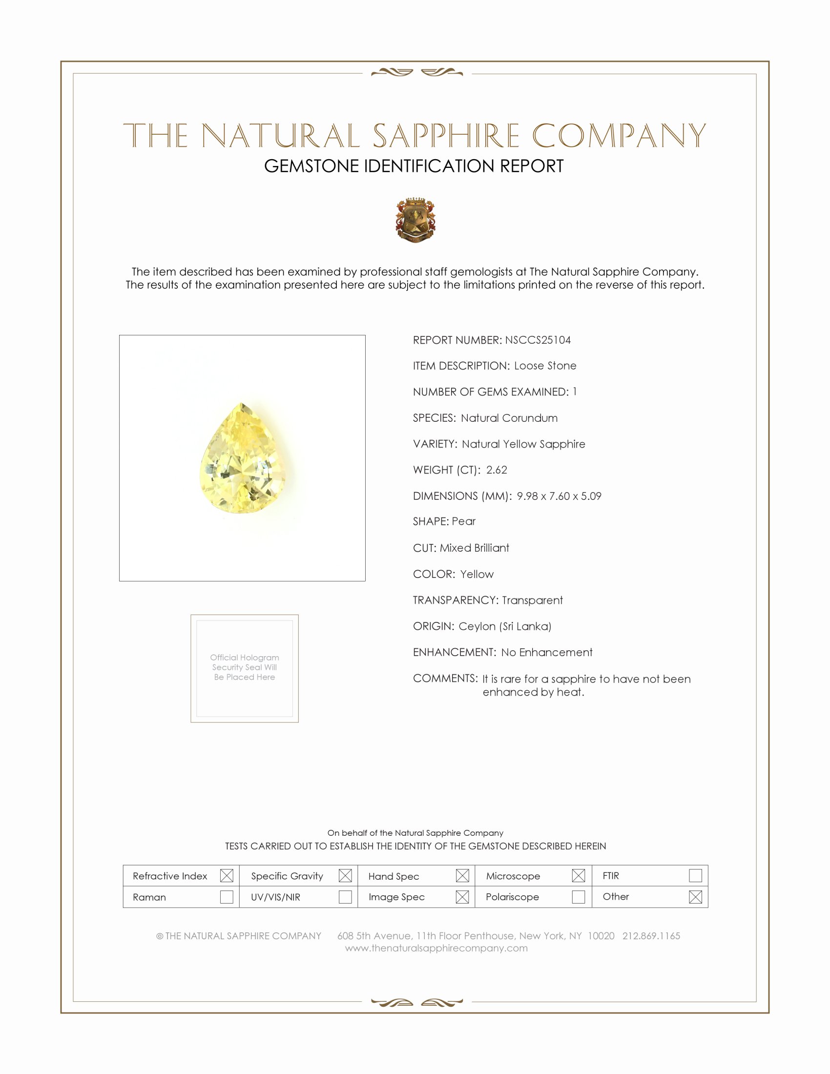 2.62 Ct. Yellow Sapphire from Ceylon (Sri Lanka)