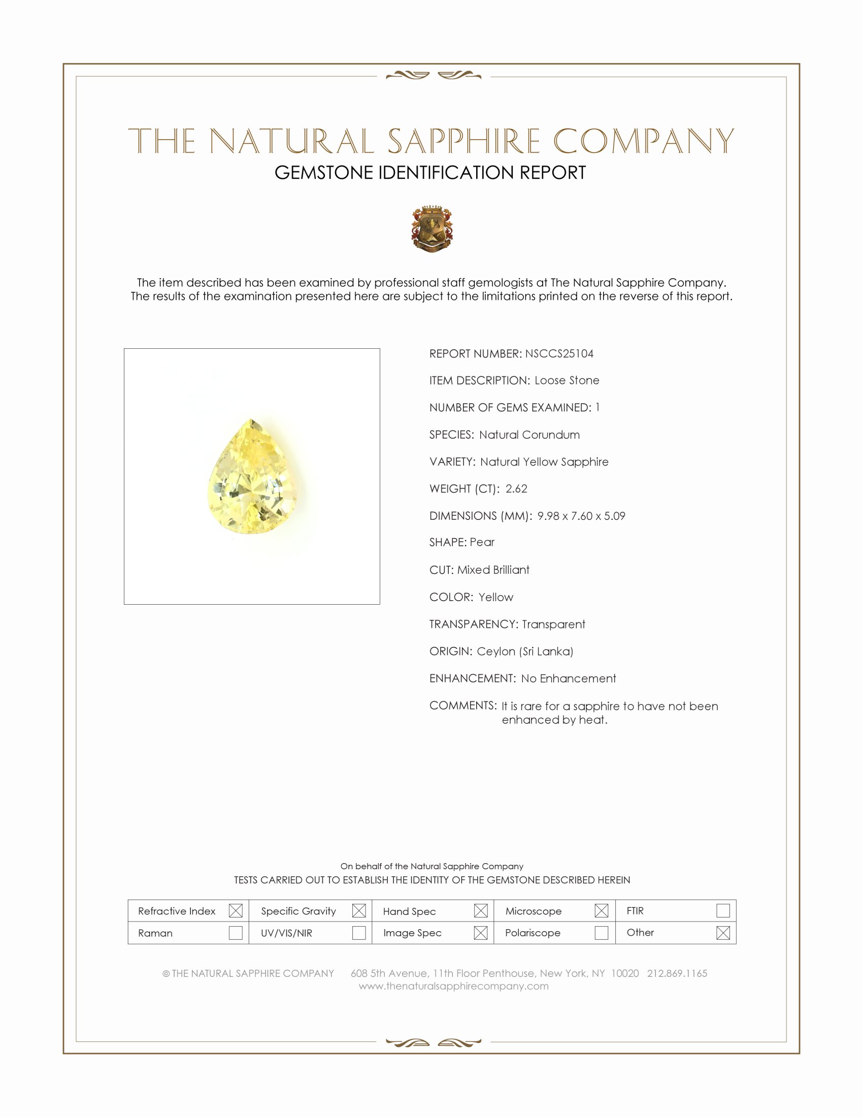 2.62 Ct. Yellow Sapphire from Ceylon (Sri Lanka)